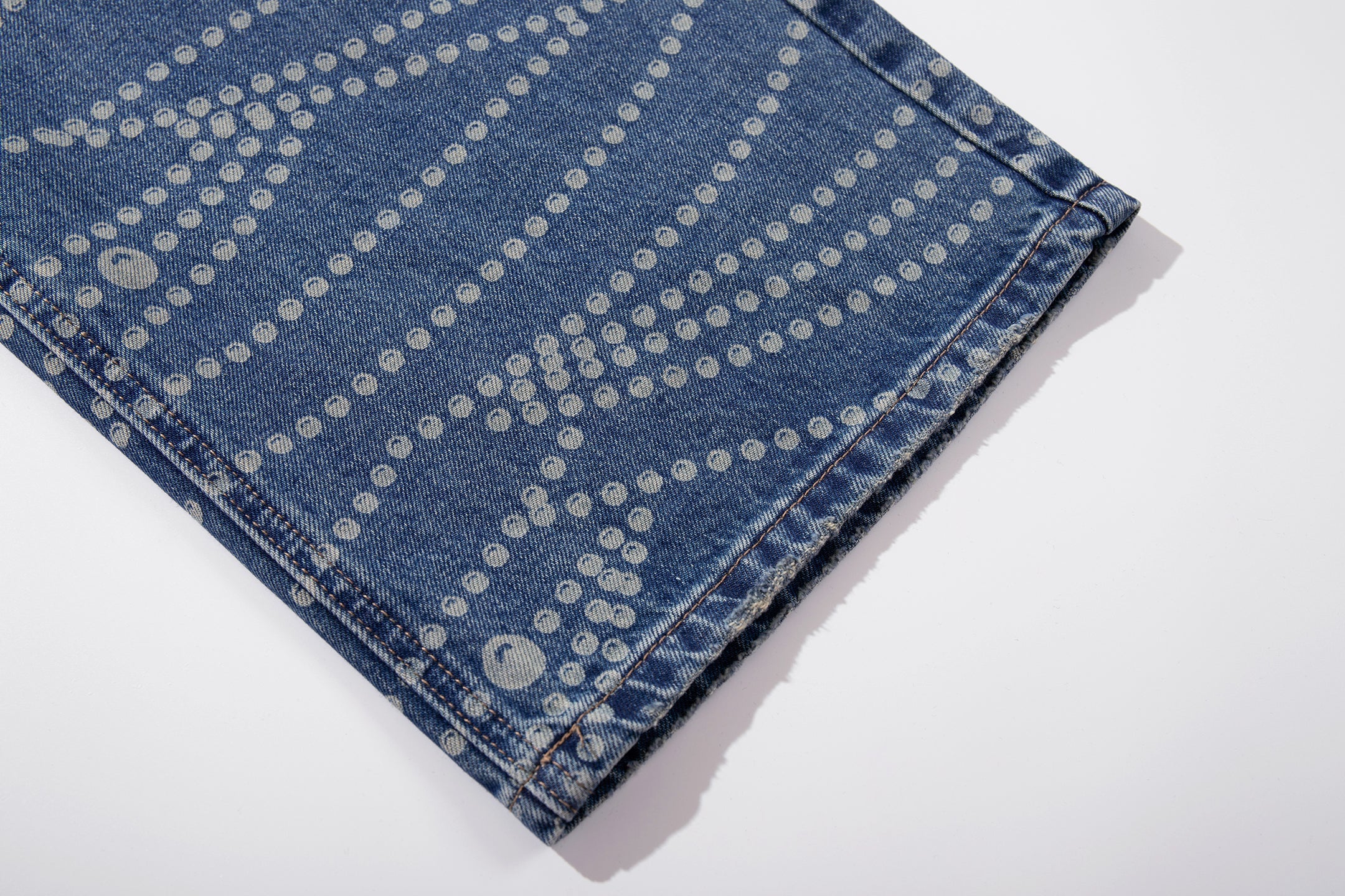 Wide-Leg Dot-Pattern Denim Pants | Washed Streetwear Jeans
