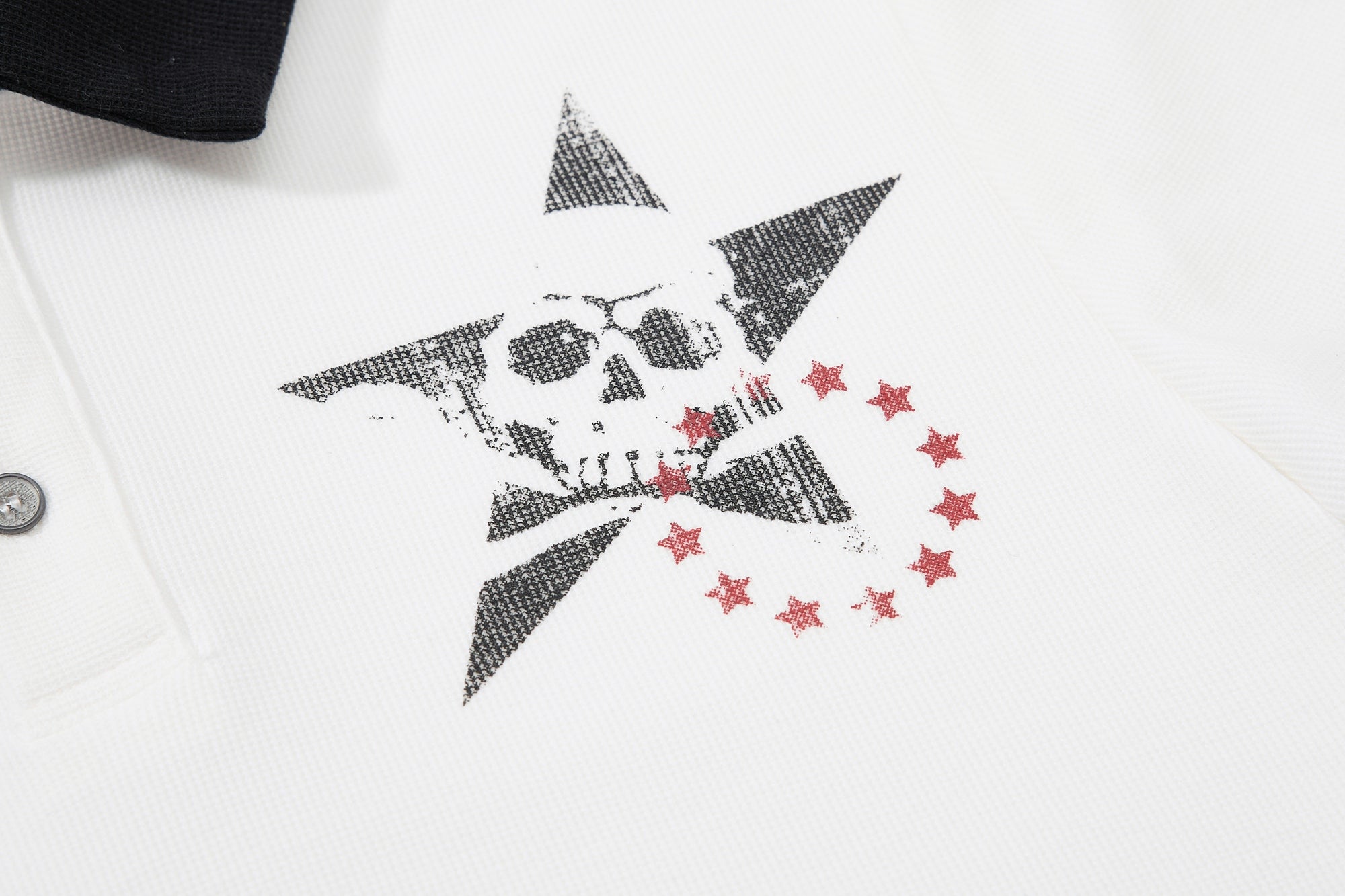 Gothic Star Skull Polo Shirt | Contrast Collar Streetwear