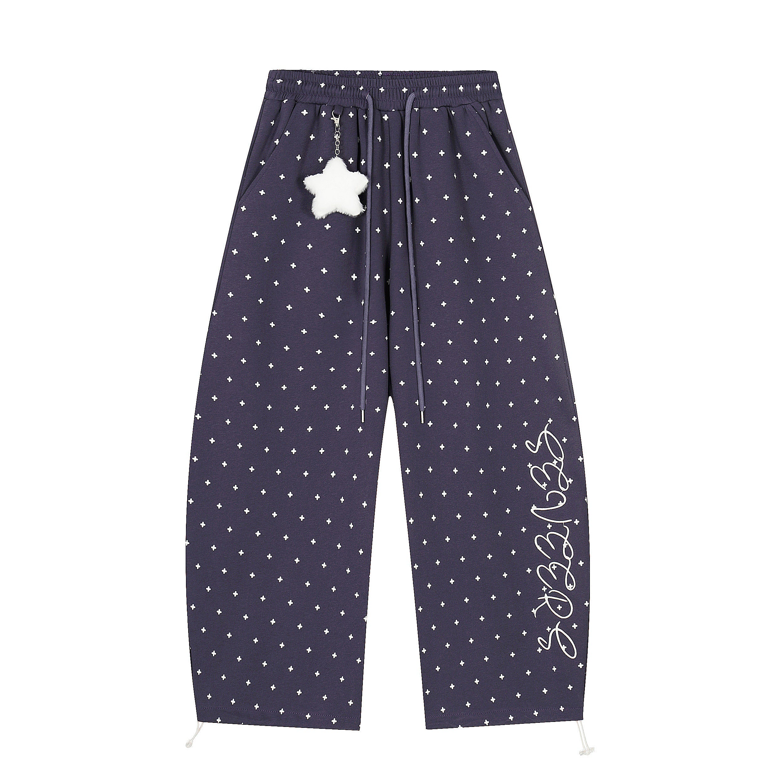 Star Print Wide-Leg Sweatpants with Plush Star Charm