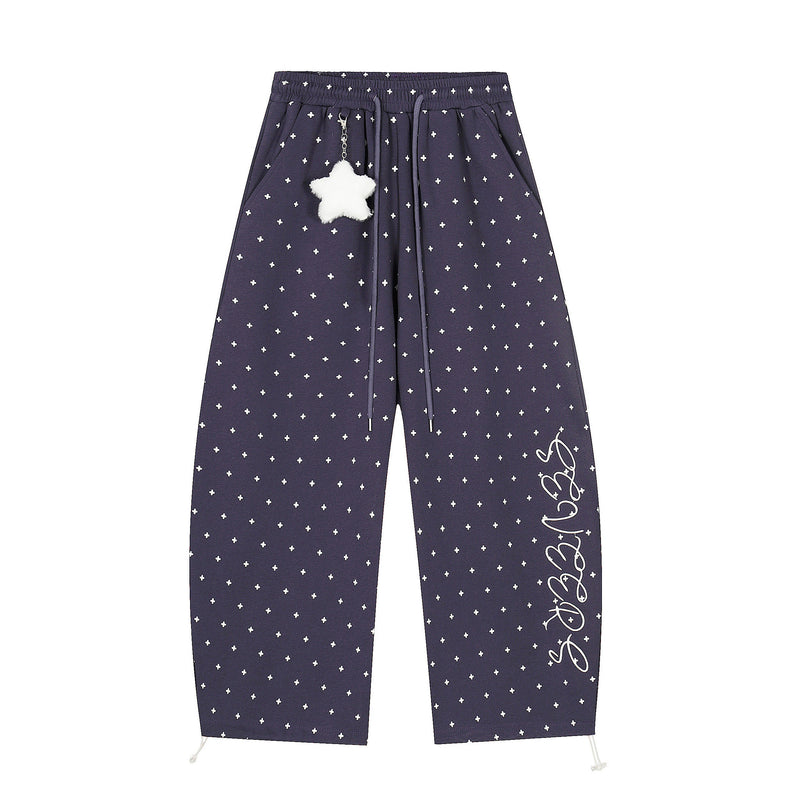Star Print Wide-Leg Sweatpants with Plush Star Charm