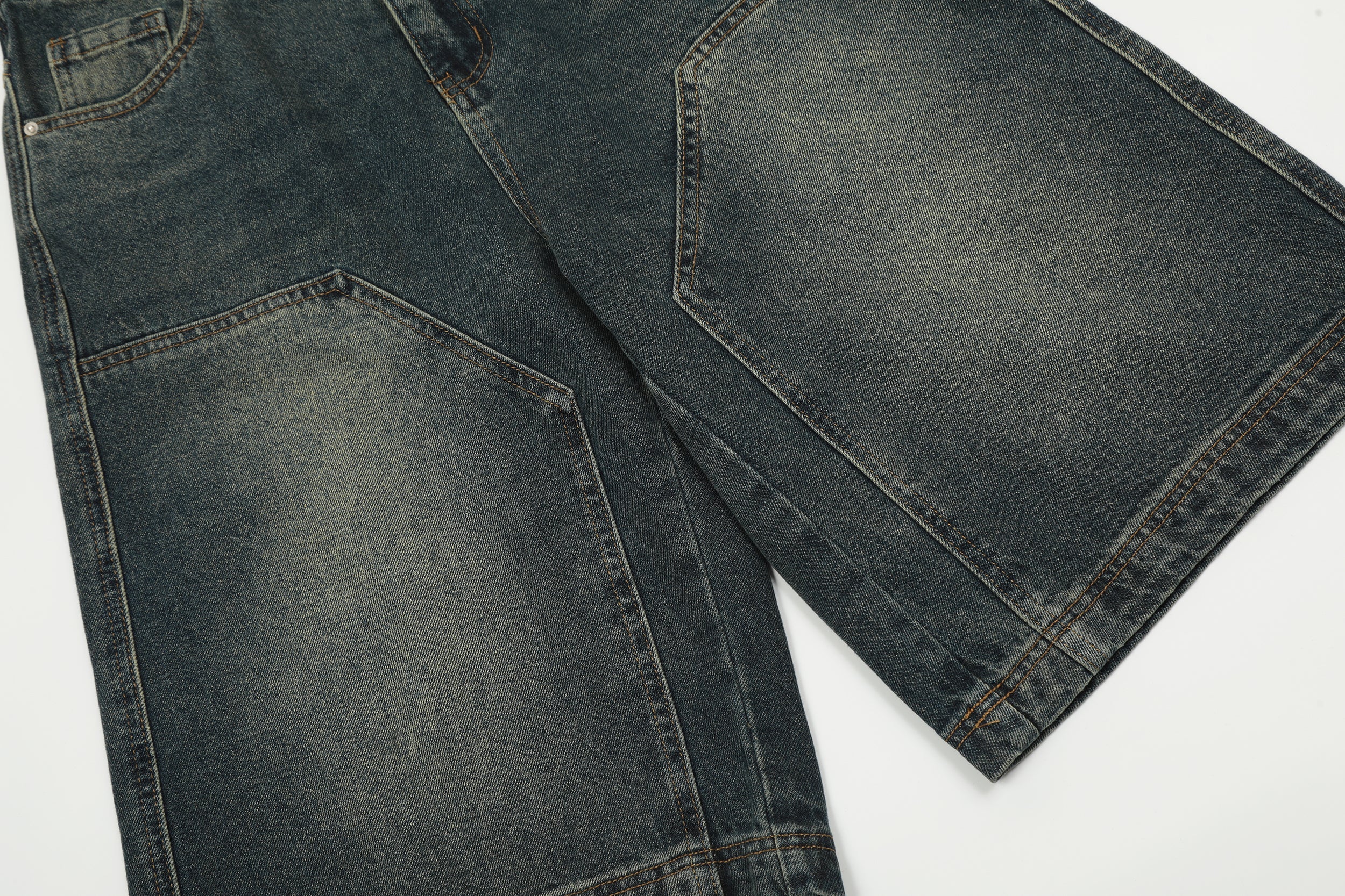 Omirad Vintage Wide-Leg Denim Shorts | Geometric Panel