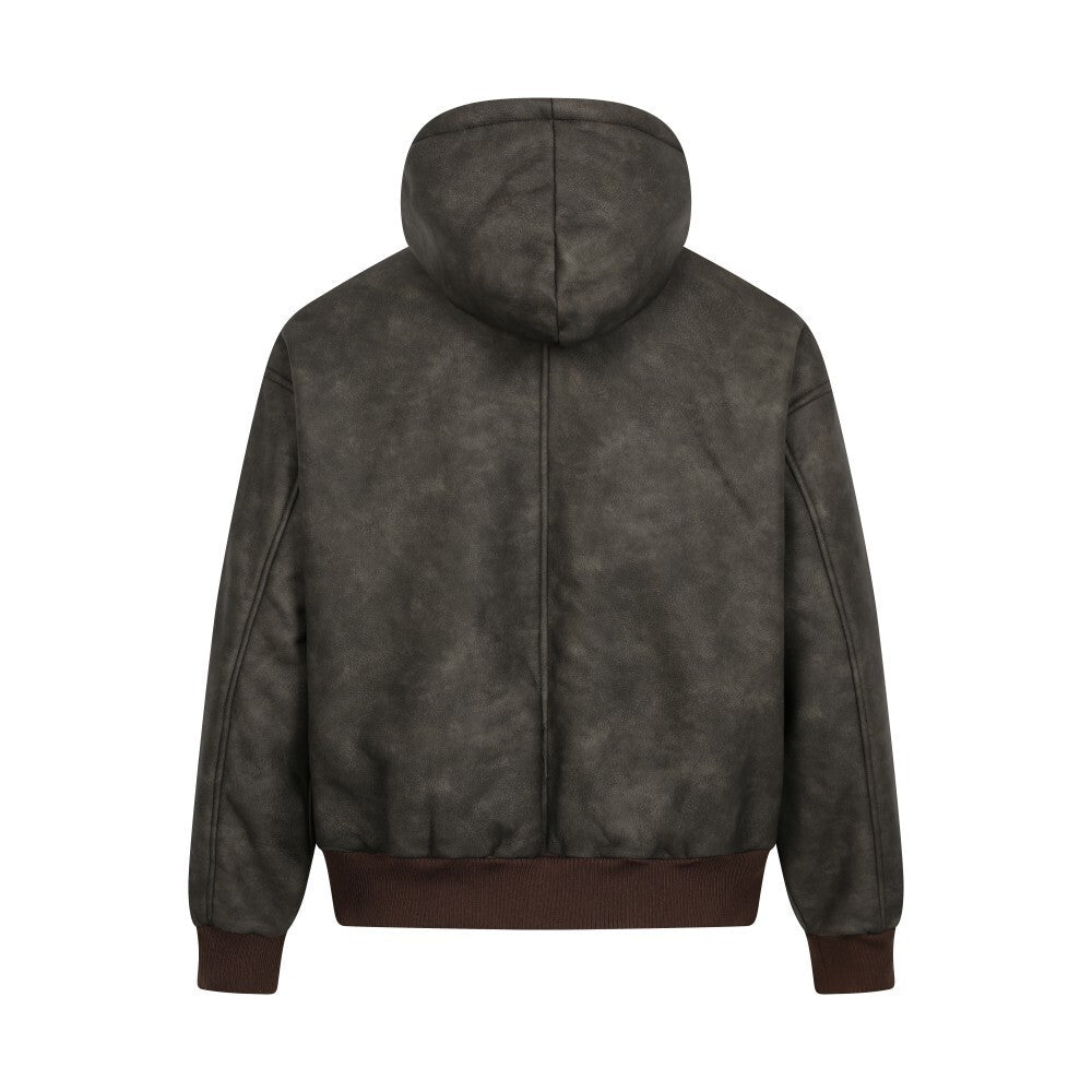 Omirad Vintage Hooded PU Jacket | Fleece-Lined Bomber