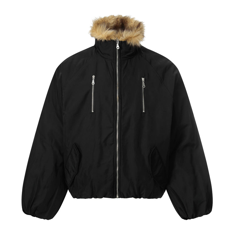Faux Fur Collar Utility Bomber Jacket | Oversized Fit