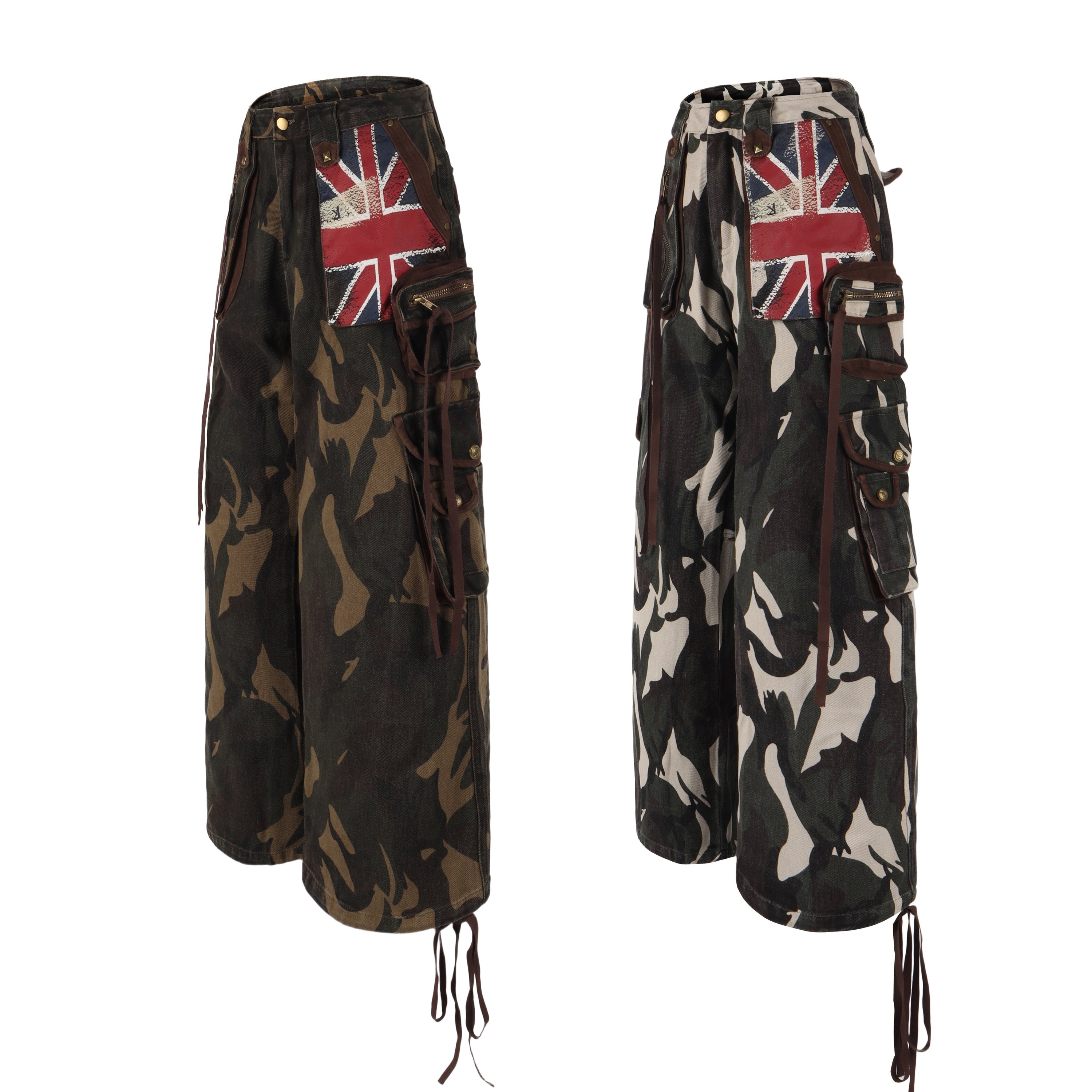 Omirad Camo Union Jack Cargo Pants | Wide-Leg Utility