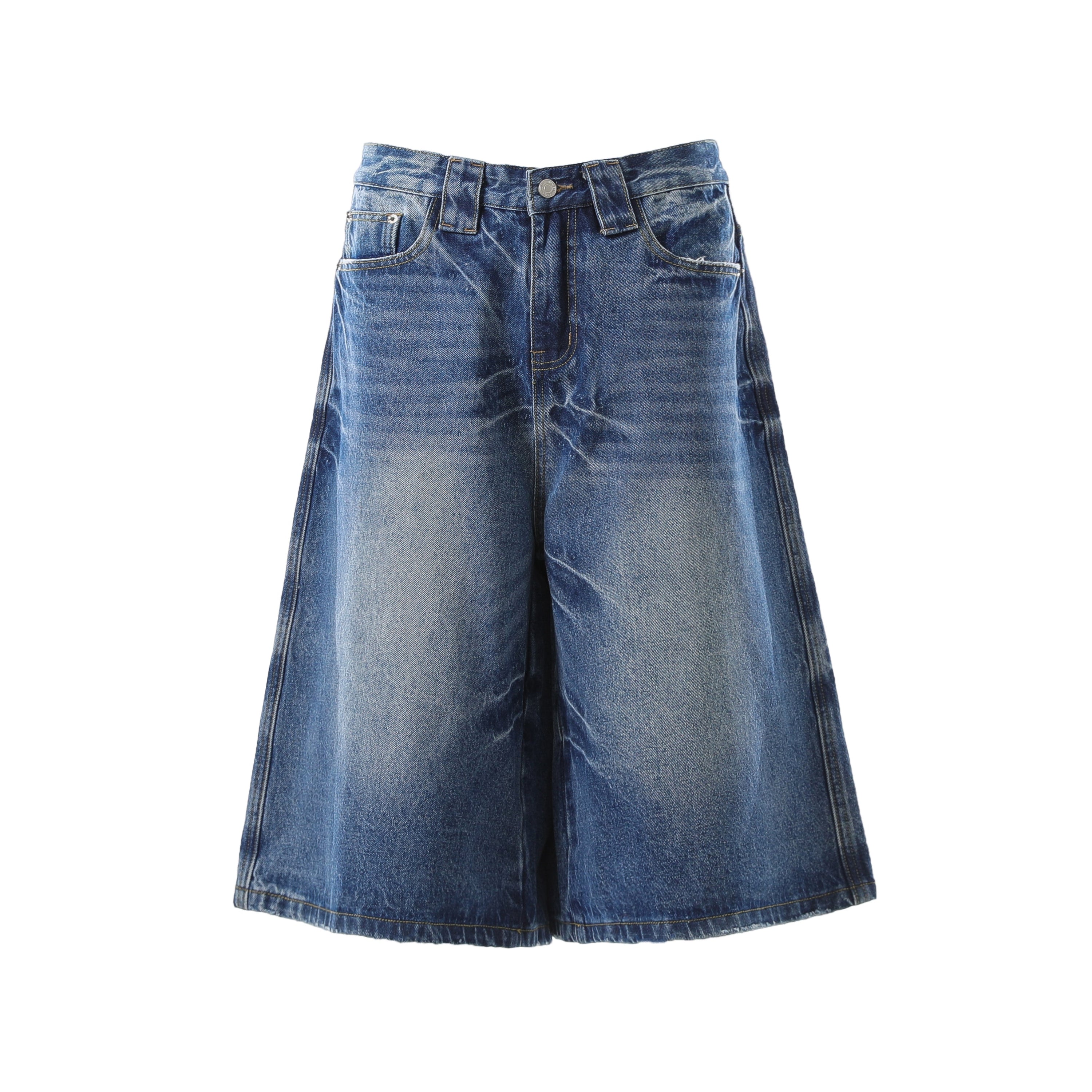 Omirad Vintage Wash Wide-Leg Denim Shorts | A-Line Cut