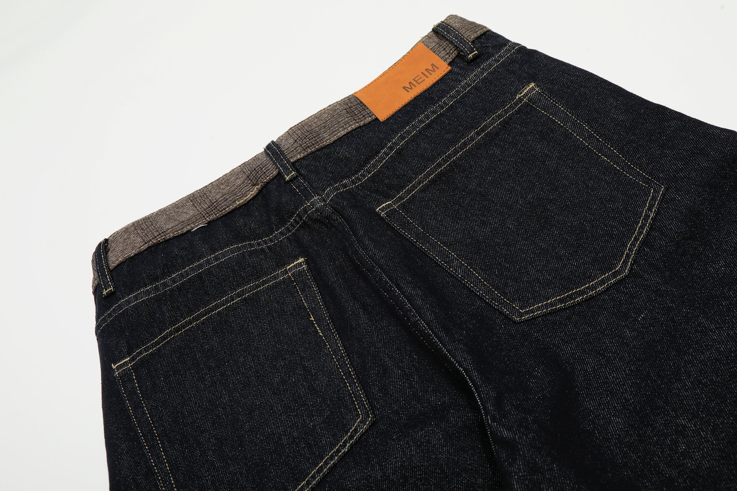 Contrast-Waist Cuffed Wide-Leg Jeans | Dark Wash Denim