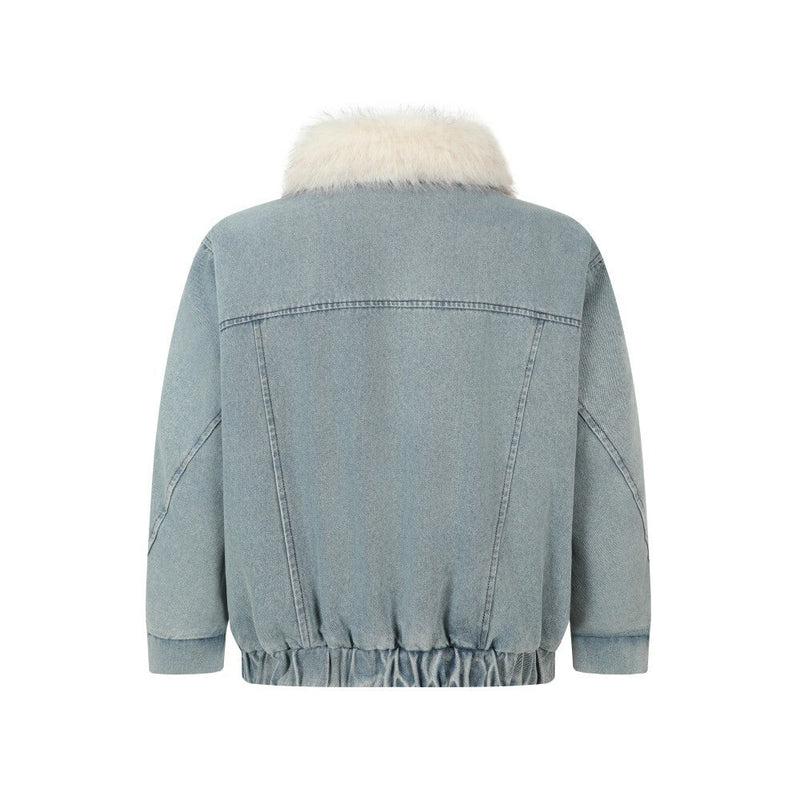 Faux Fur Collar Denim Jacket | Detachable Fur Zip-Up