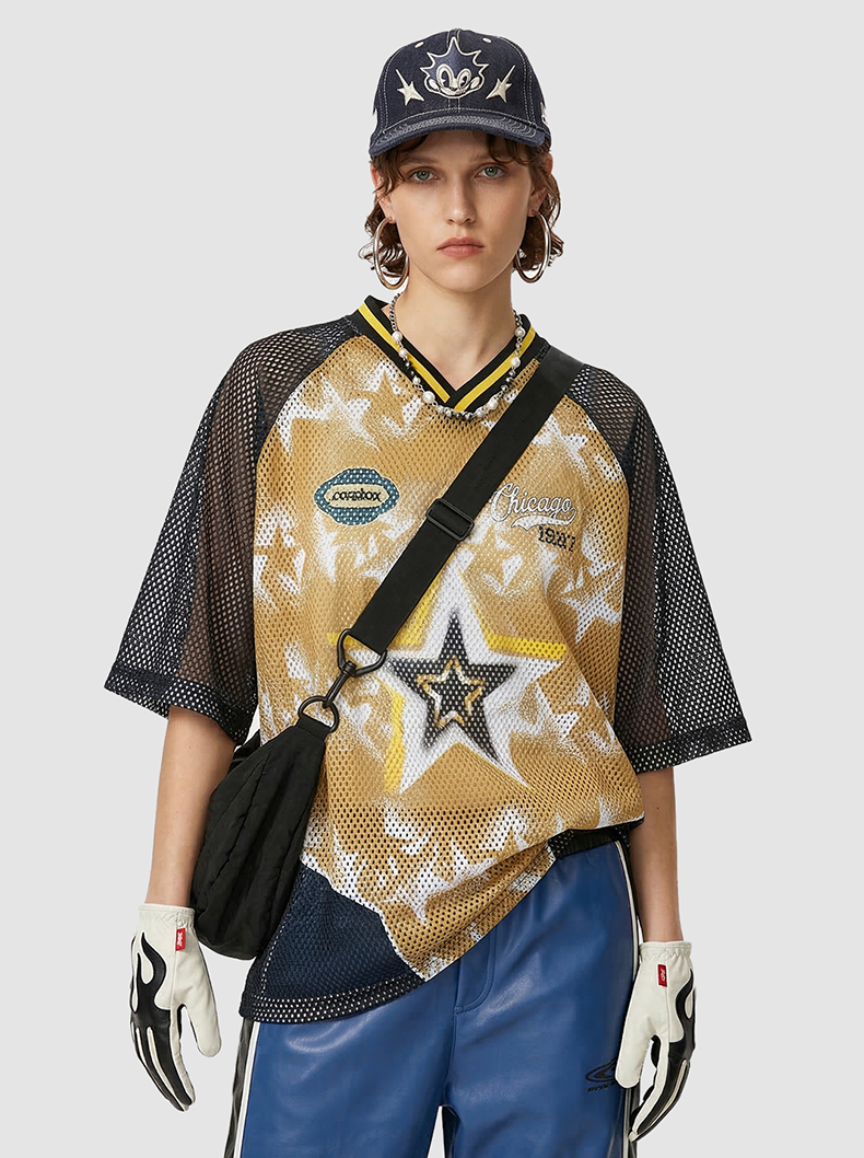 Omirad Star Impact Mesh Jersey T-Shirt | Gold & Black Streetwear