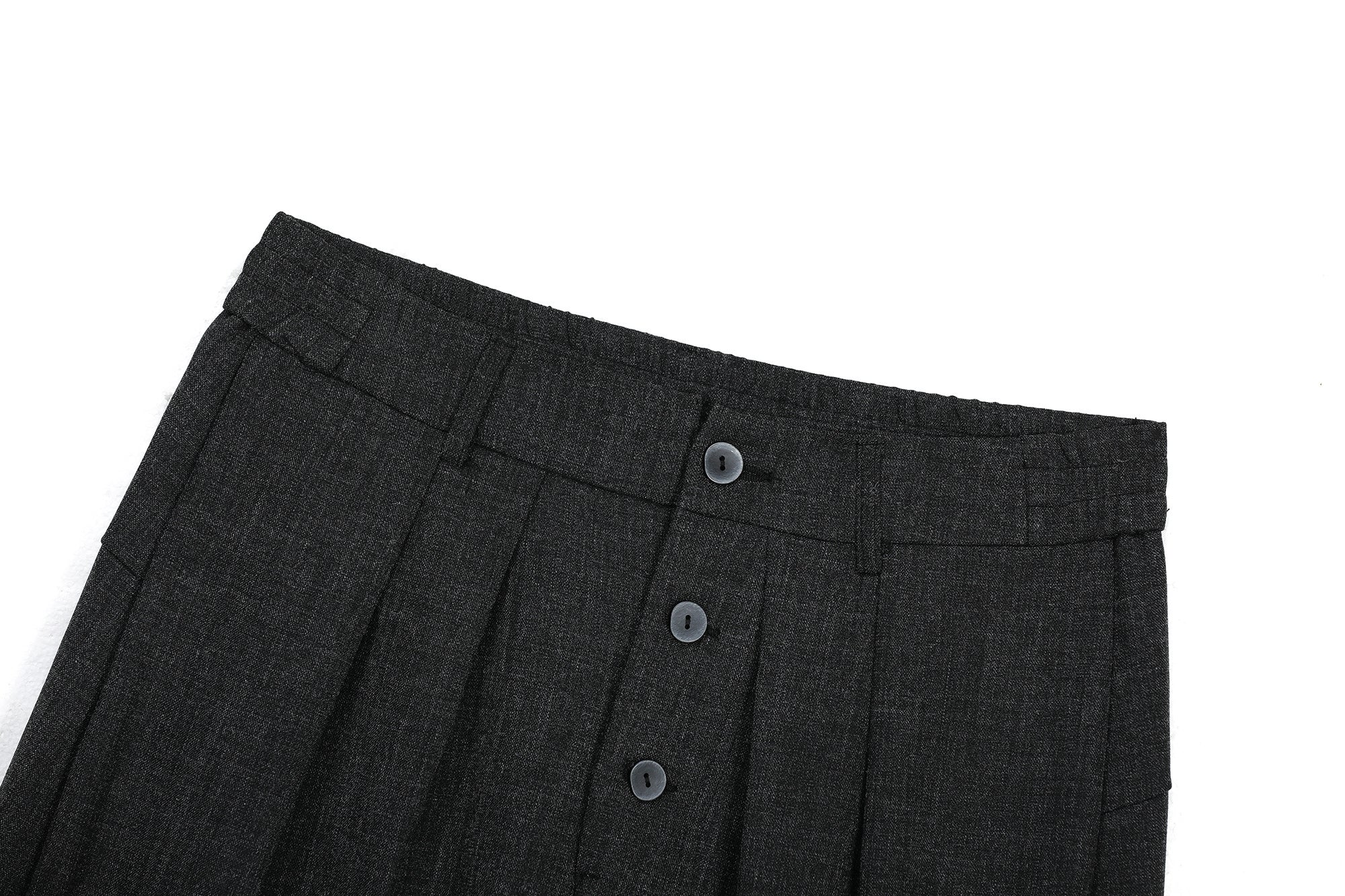 Pleated Wide-Leg Pants with Asymmetric Button Front | Omirad