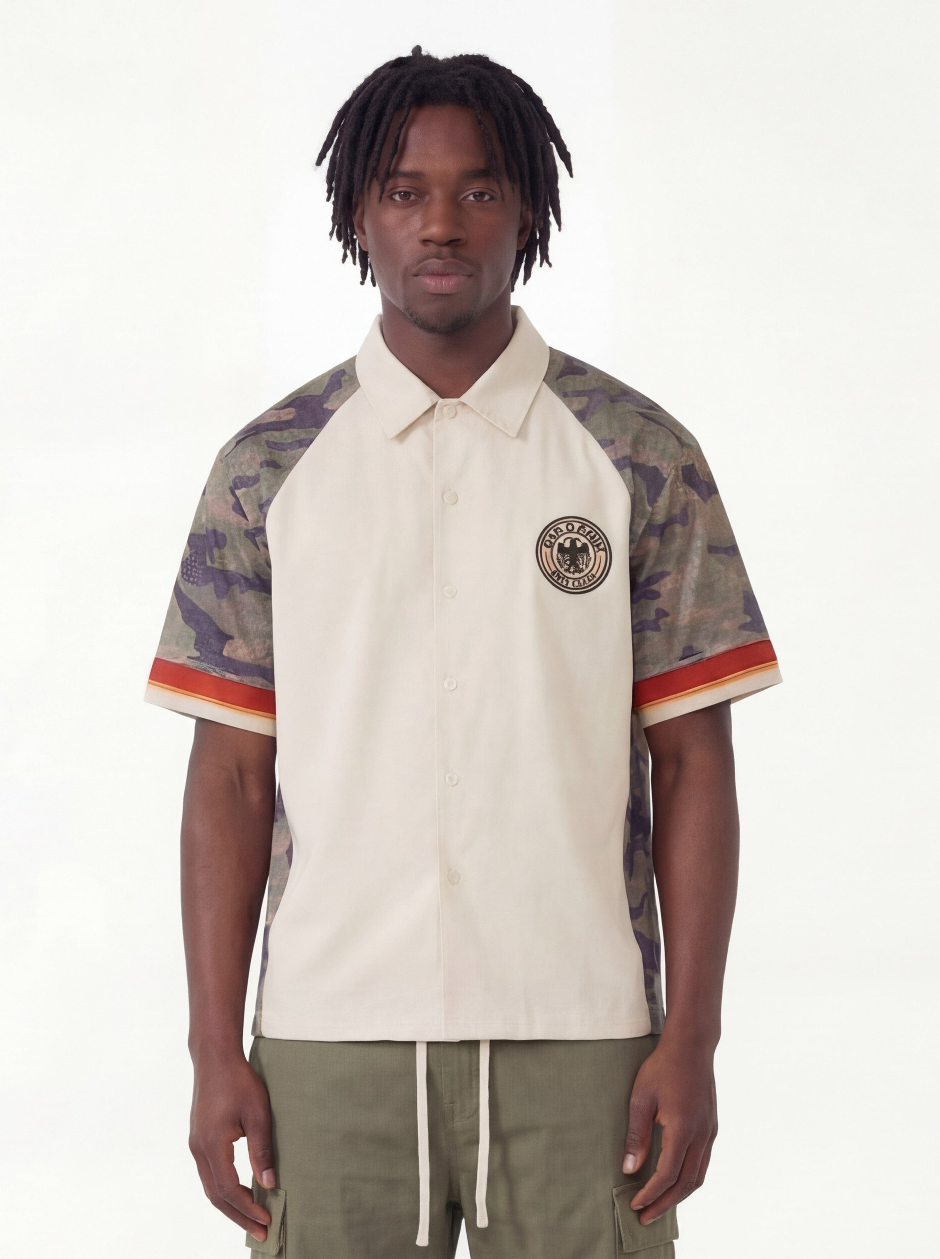 Omirad Camo Panel Shirt | Streetwear Button-Up with Eagle Patch