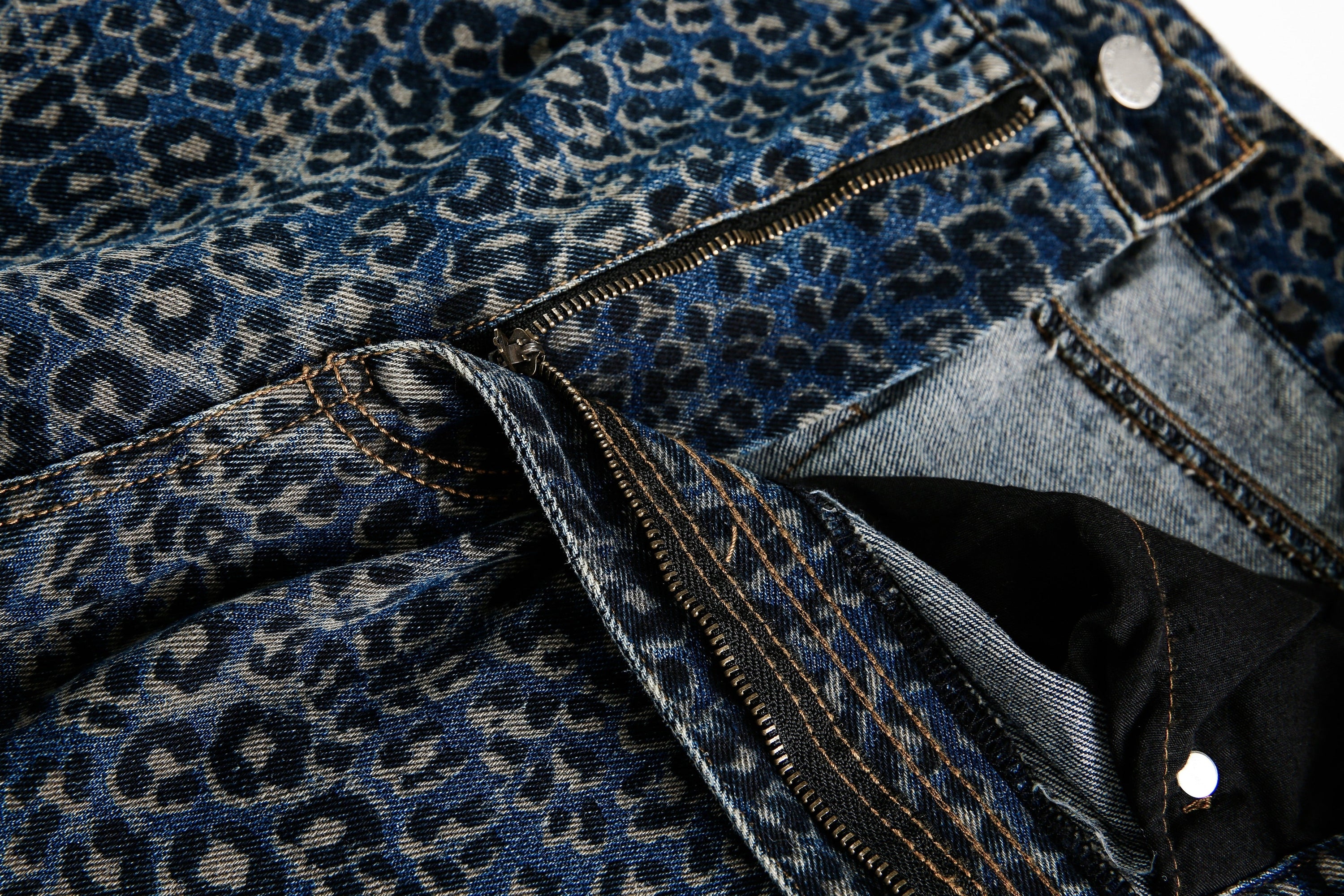 Leopard Print Barrel Leg Jeans | Wide Leg Street Denim
