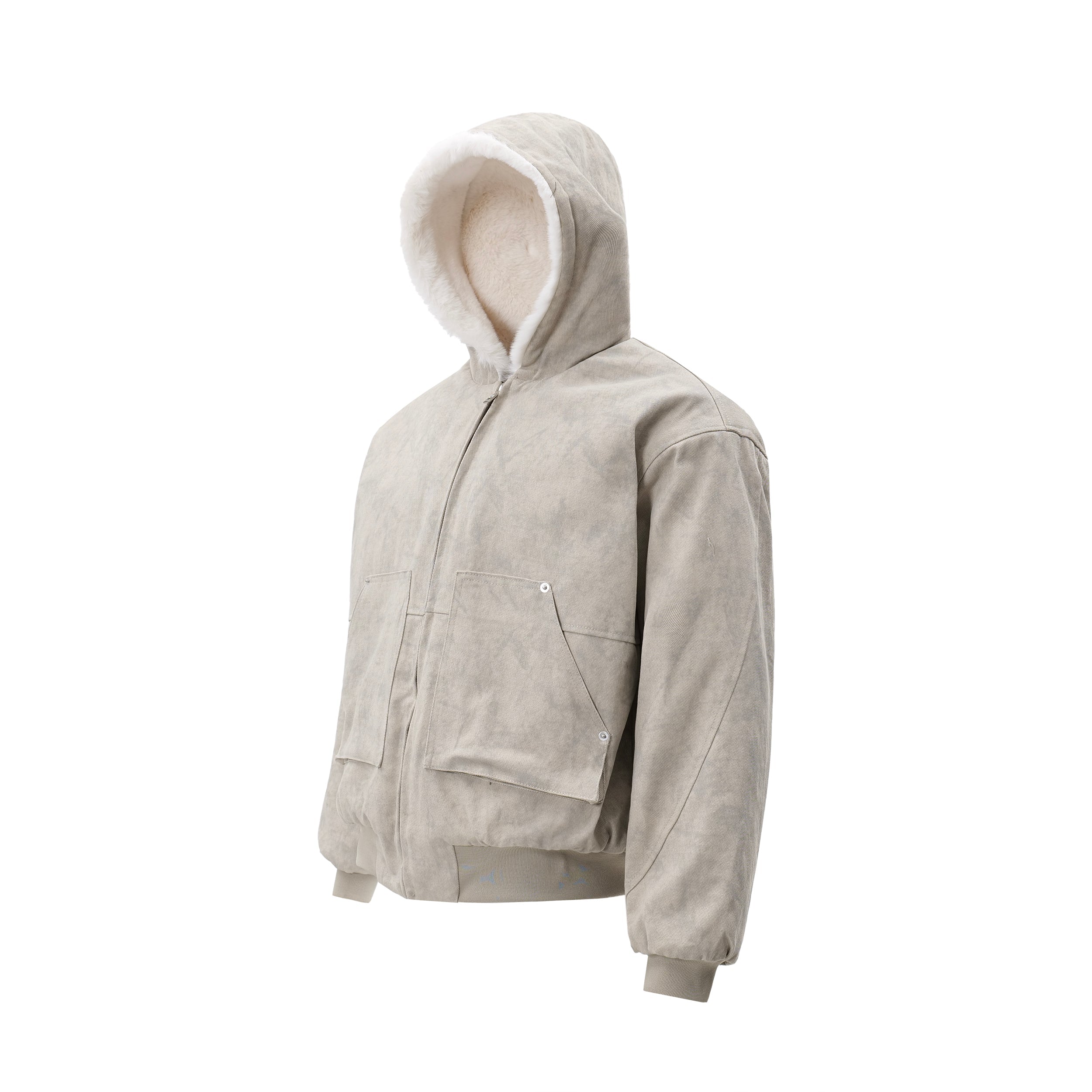 Faux-Shearling Lined Washed Hooded Bomber Jacket