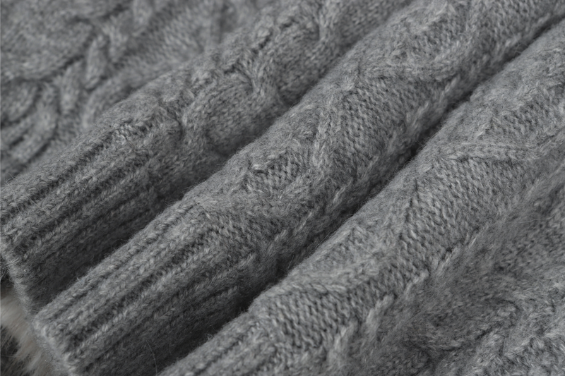 Fleece-Lined Cable Knit Zip Jacket | Faux Fur Collar