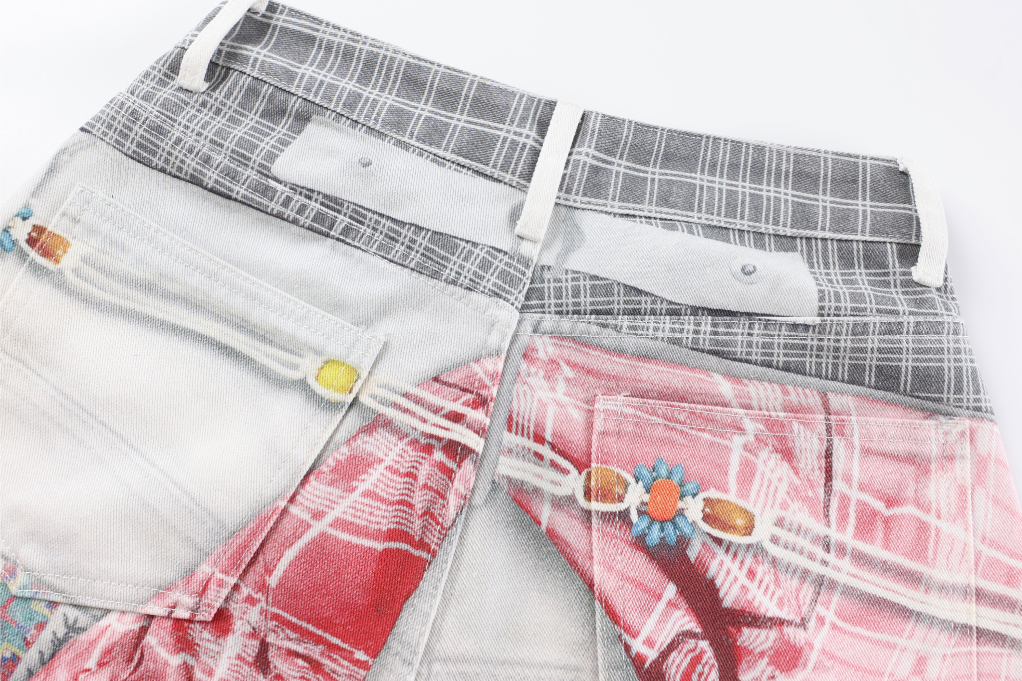 Omirad Patchwork Double-Waist Wide-Leg Denim Pants