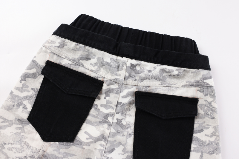 Camo Patchwork Cargo Pants | Curved Wide-Leg Streetwear