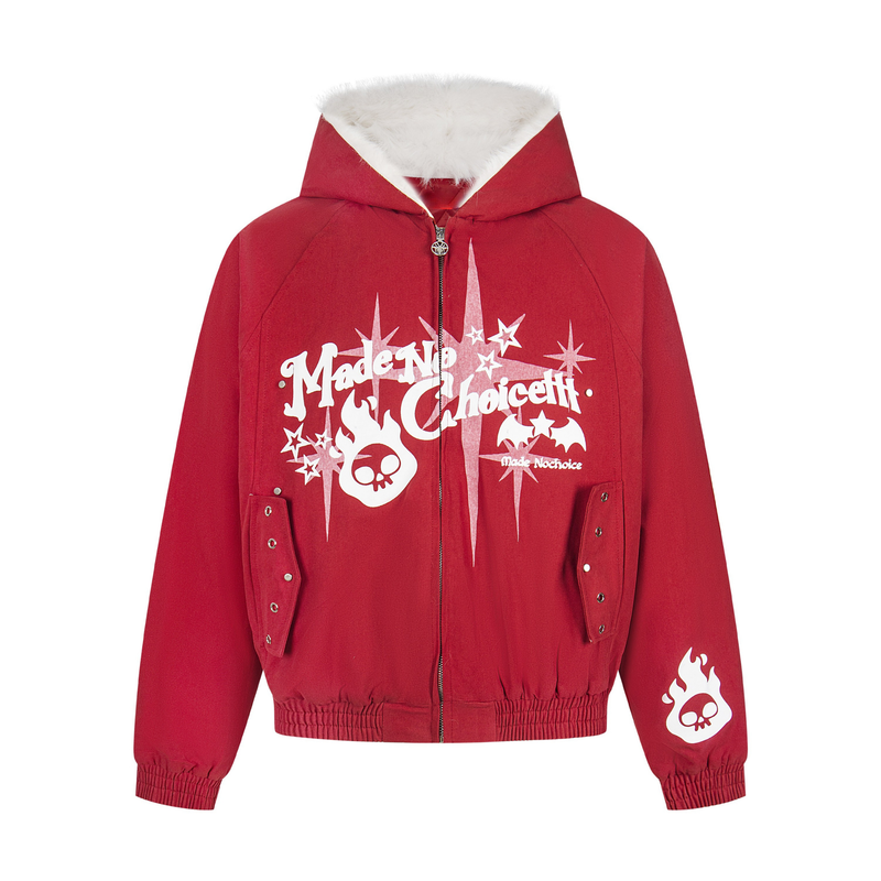 Faux Fur Collar Quilted Bomber Jacket | Streetwear Graphic
