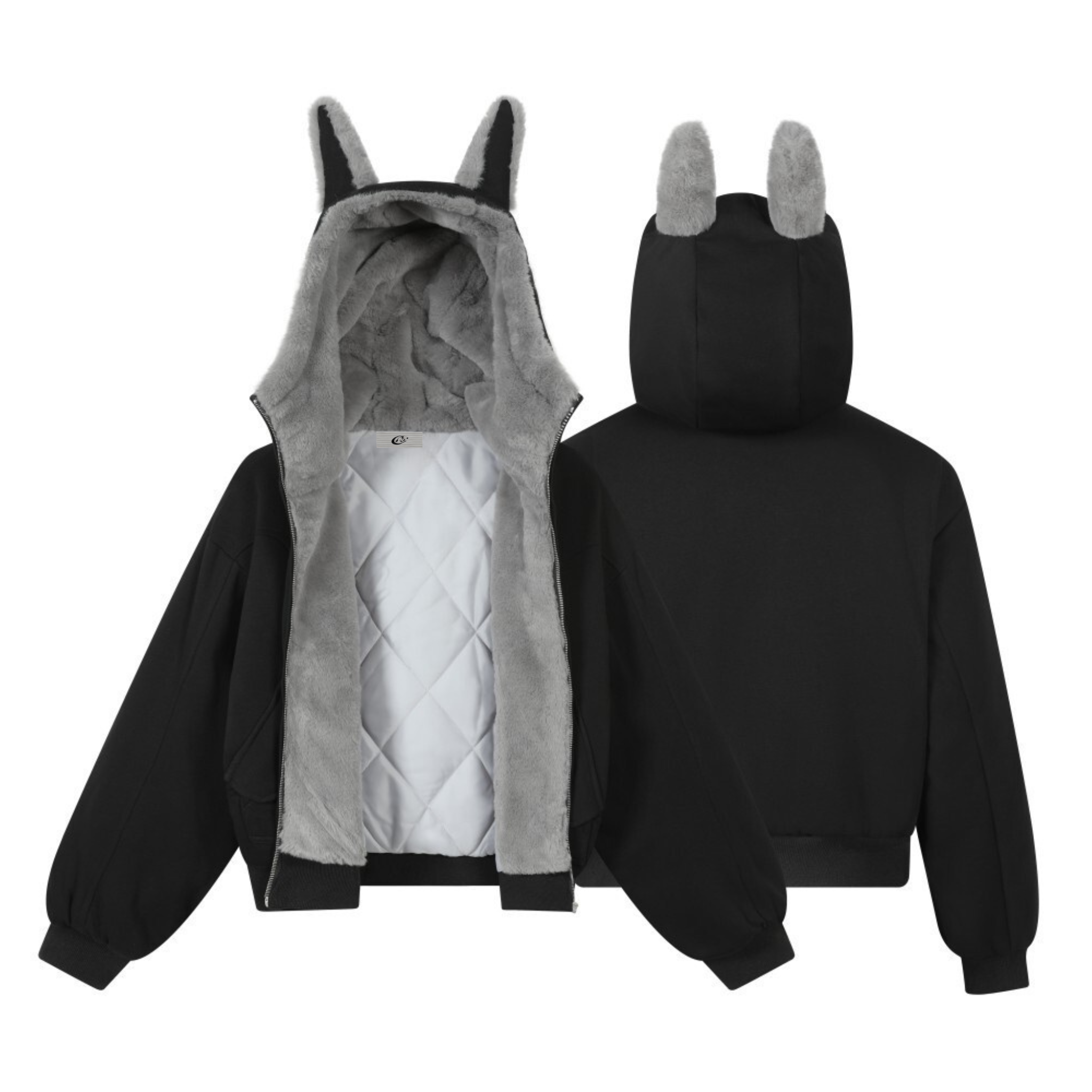 Bunny Ear Sherpa Lined Zip-Up Hoodie Jacket | Omirad