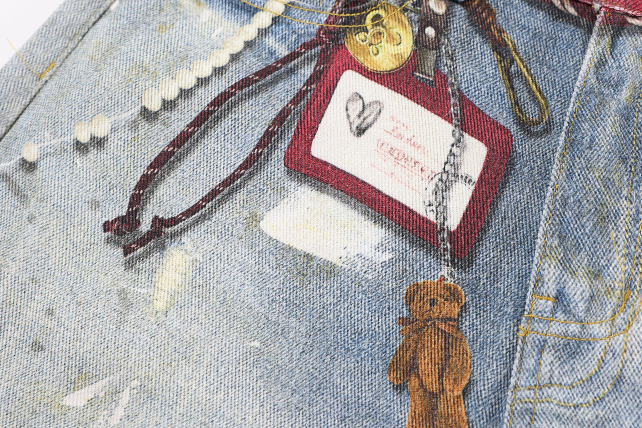 Distressed Barrel Leg Jeans with Tie Belt & Keychain Detail
