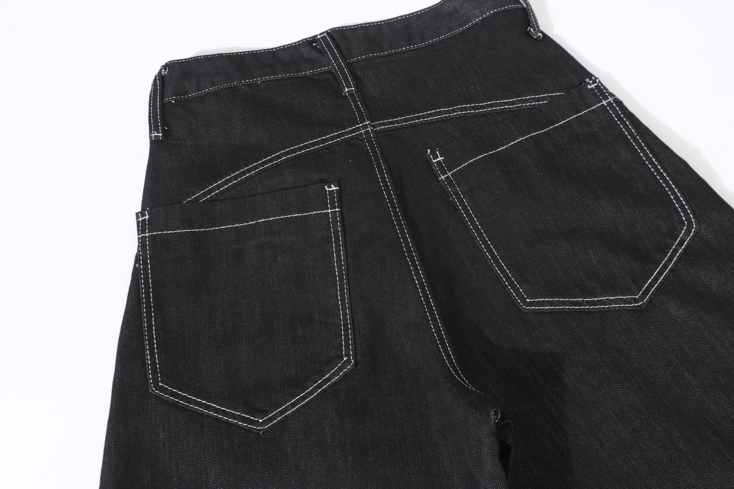Wide-Leg Black Denim Pants with Metal Buckle Closure