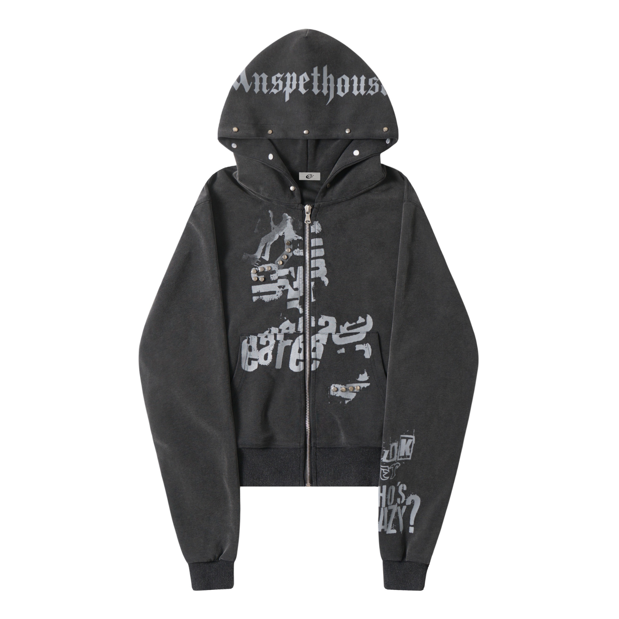 Omirad Punk Washed Zip Hoodie | Grunge Streetwear Cropped
