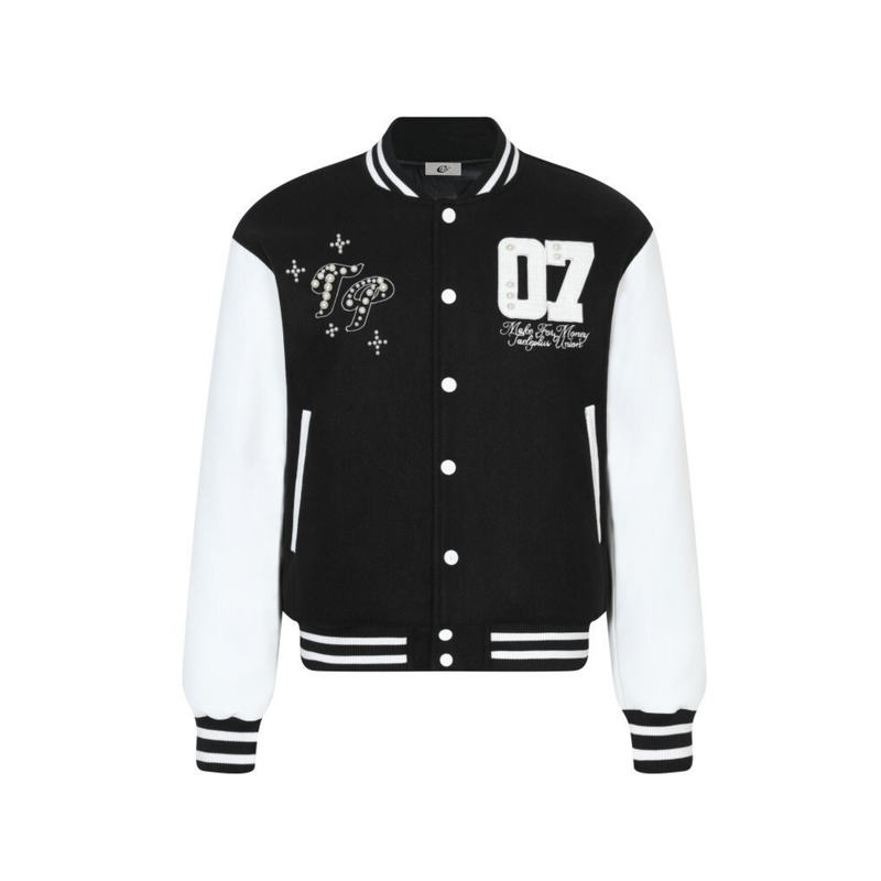 Pearl-Studded Varsity Jacket | Taeleplus More Money Design