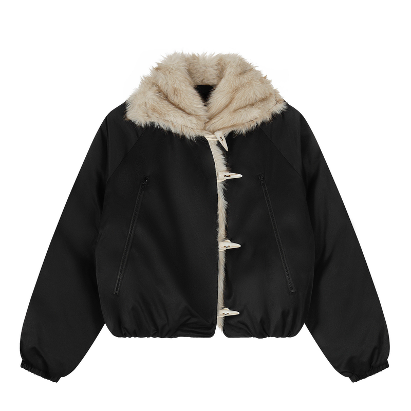 Faux Fur Lapel Drawstring Cropped Jacket | Streetwear