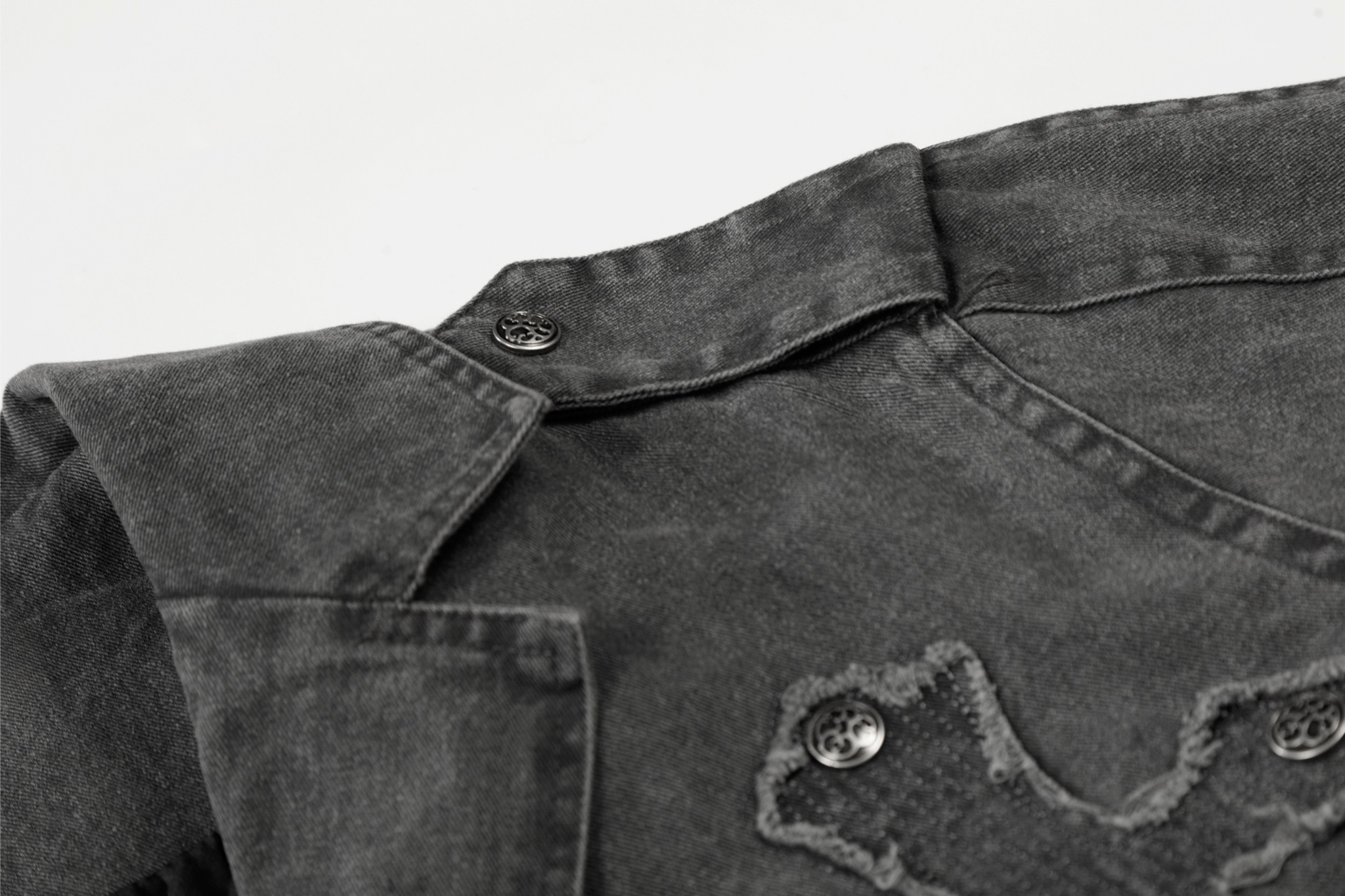 Omirad Vintage Cross Patch Denim Jacket | Washed Cotton