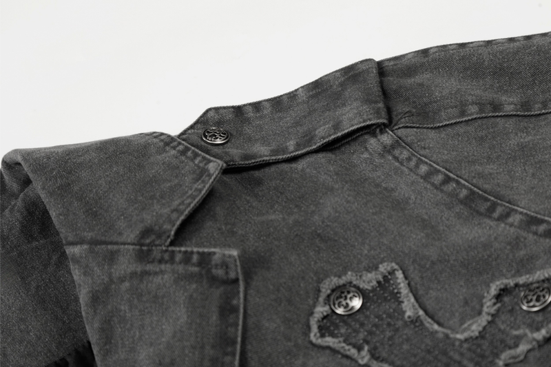 Omirad Vintage Cross Patch Denim Jacket | Washed Cotton