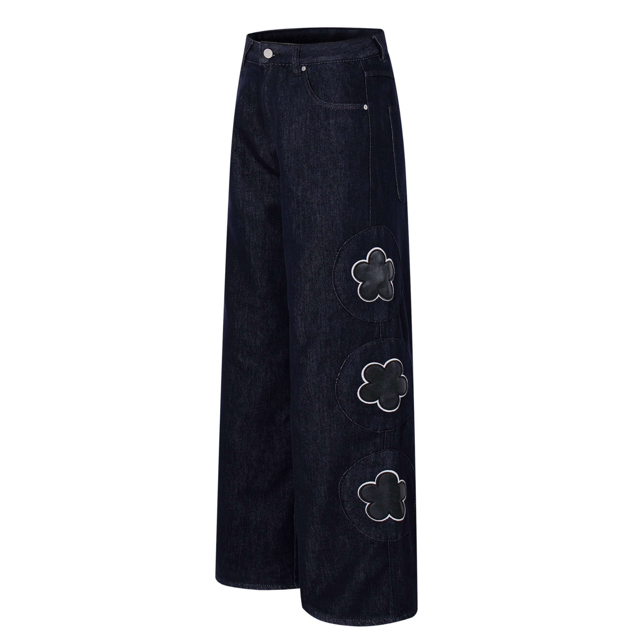 Omirad Floral Patch Wide-Leg Jeans | Dark Wash Streetwear Denim