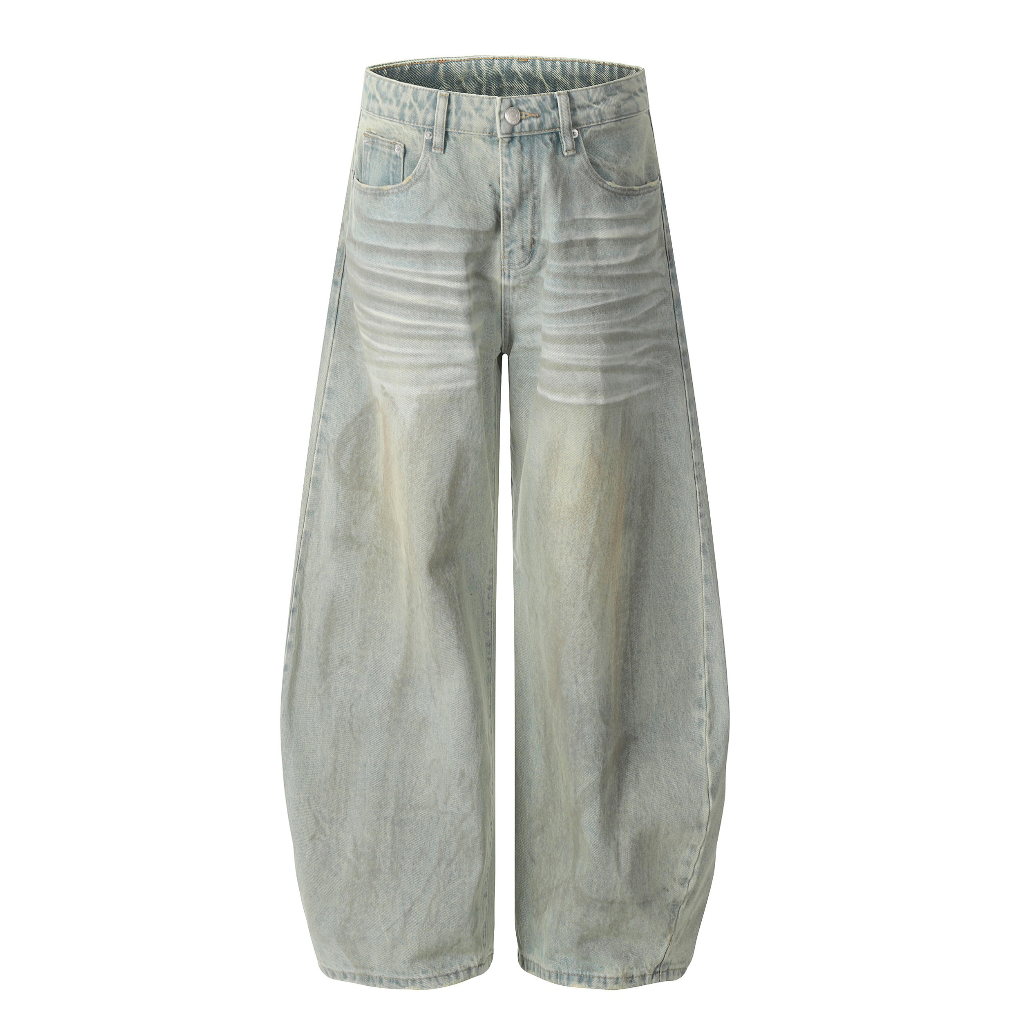 Omirad Washed Wide-Leg Barrel Jeans | Vintage Faded Denim