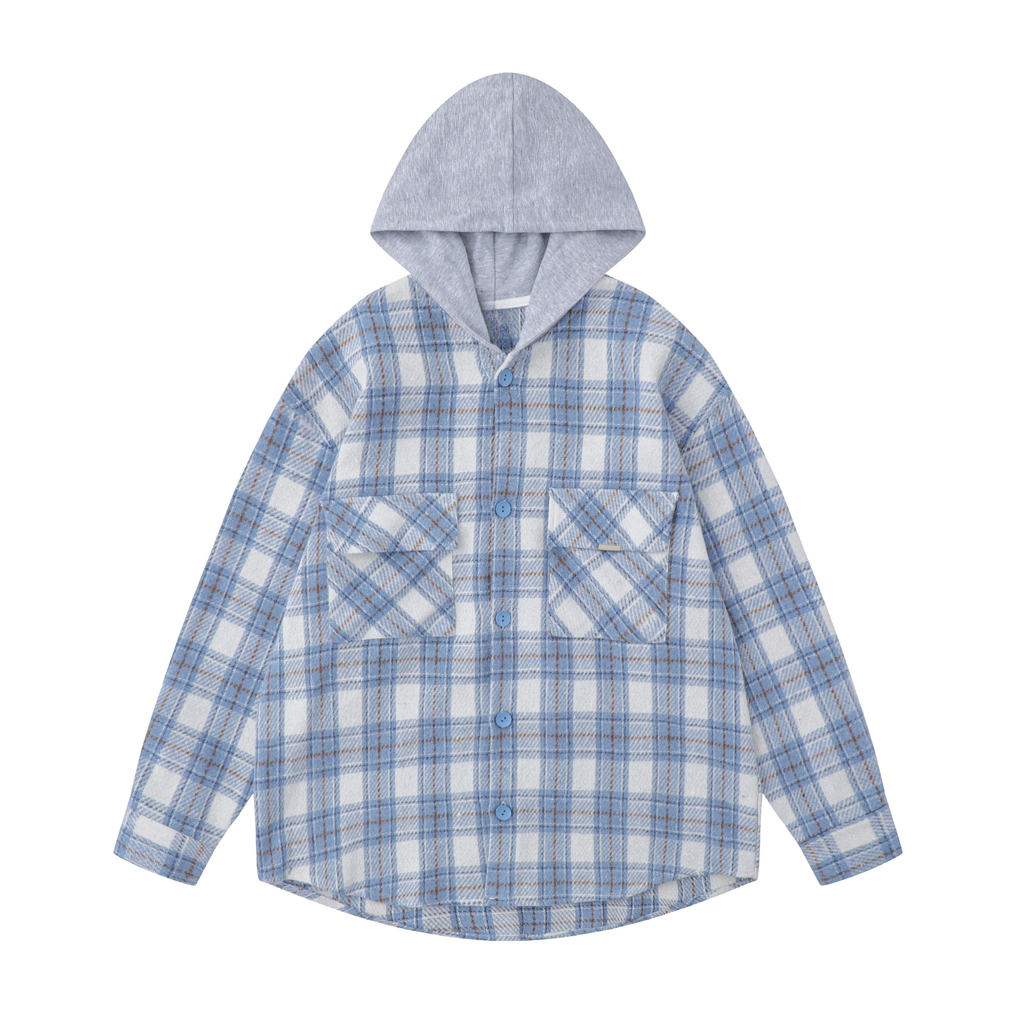 Hooded Plaid Flannel Overshirt | Contrast Hood Streetwear Shacket