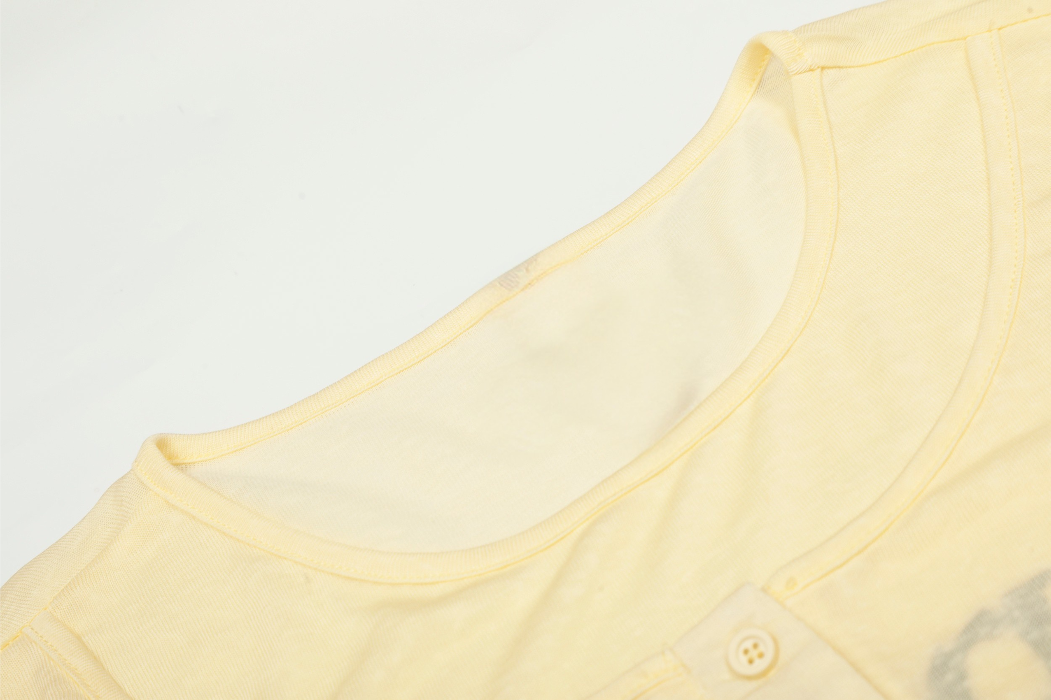 Graphic Long Sleeve Henley Tee | Faded Print Cotton Shirt