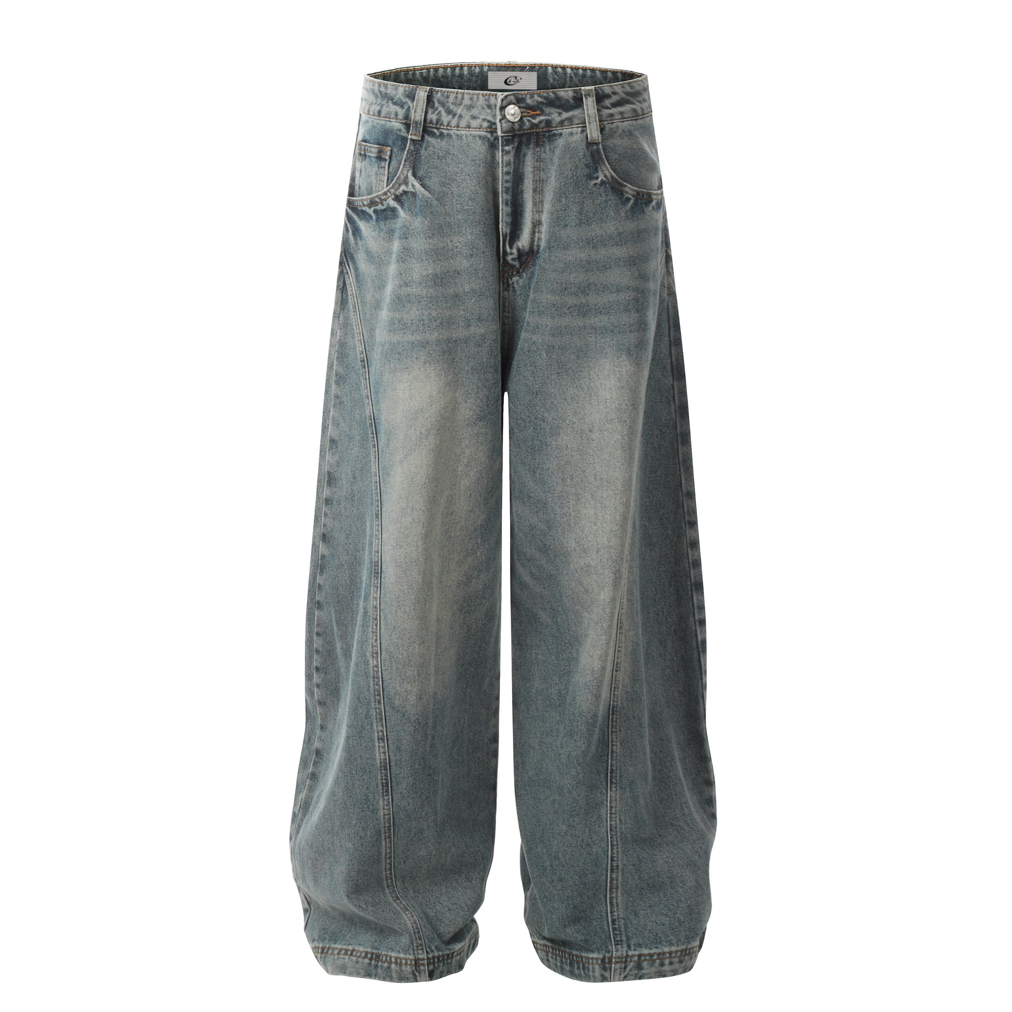 Omirad Curved-Panel Balloon Denim Pants | Vintage Wash