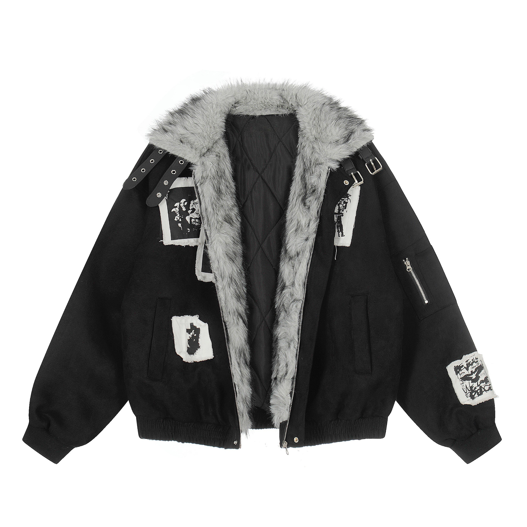 Omirad Patchwork Fur-Lined Bomber Jacket | Street Style