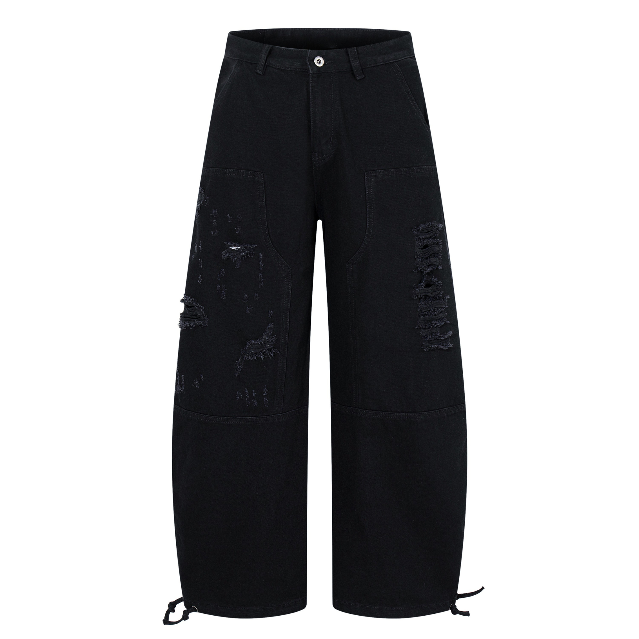 Omirad Tactical Distressed Wide-Leg Pants | Black Denim