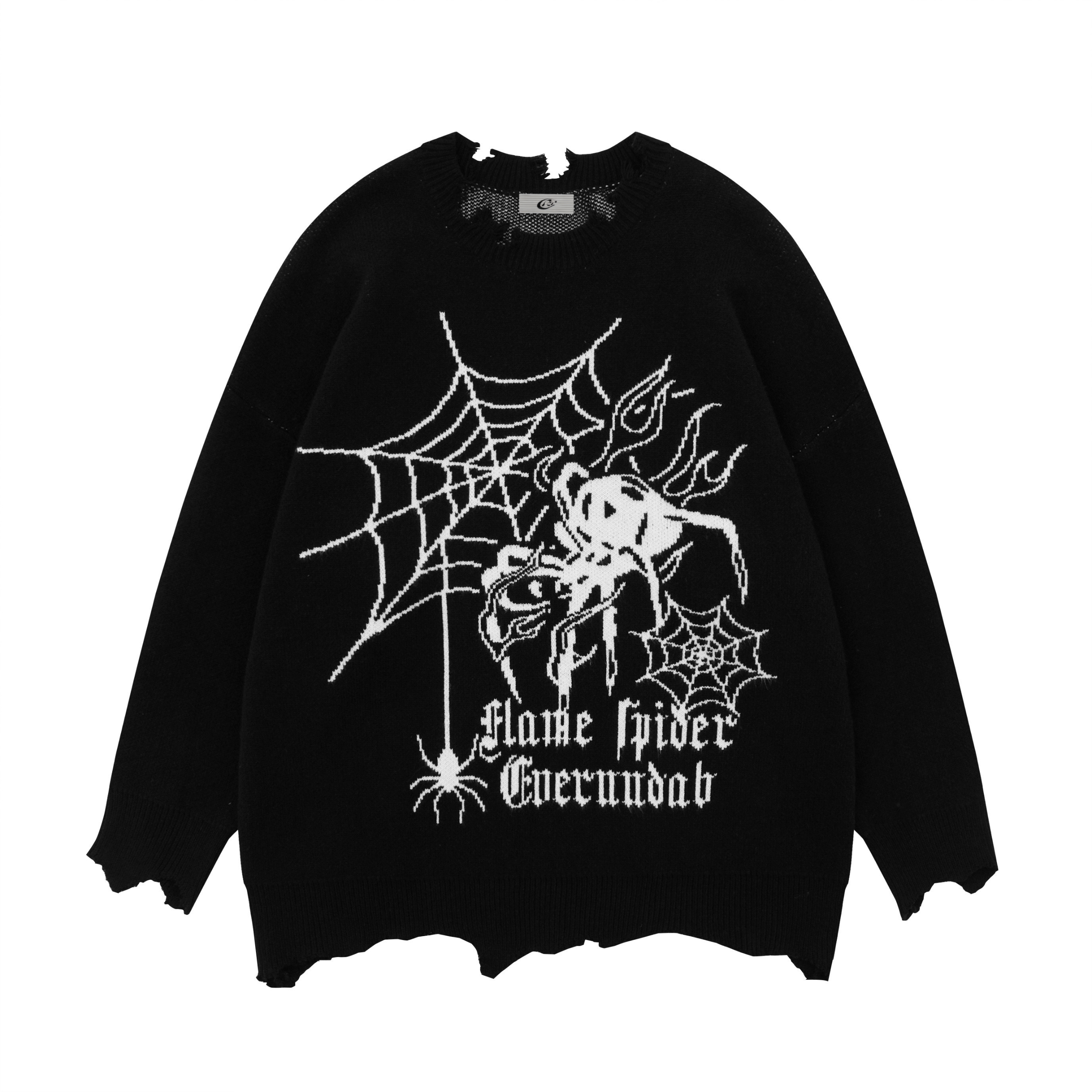 Omirad Flame Spider Distressed Knit Sweater | Gothic Oversized