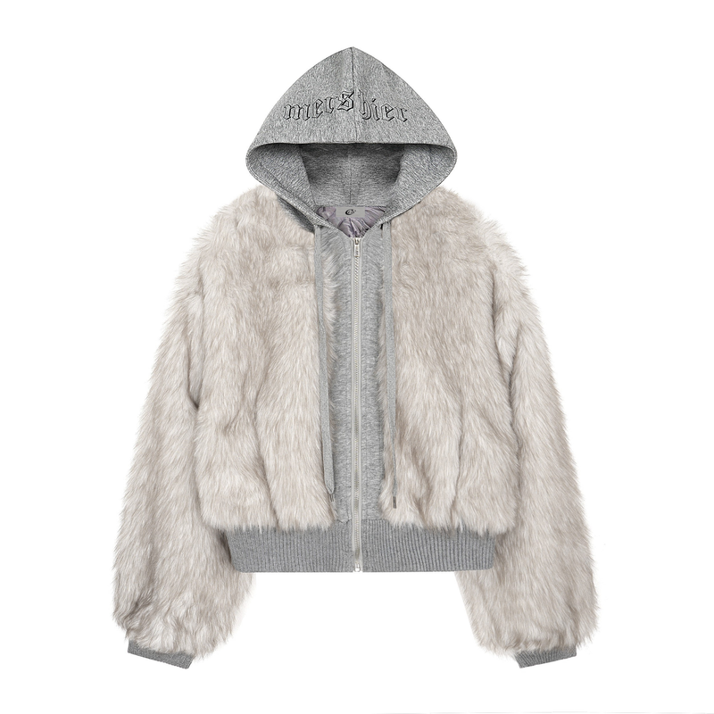 Faux Fur Hooded Bomber Jacket | Streetwear Cropped Zip-Up