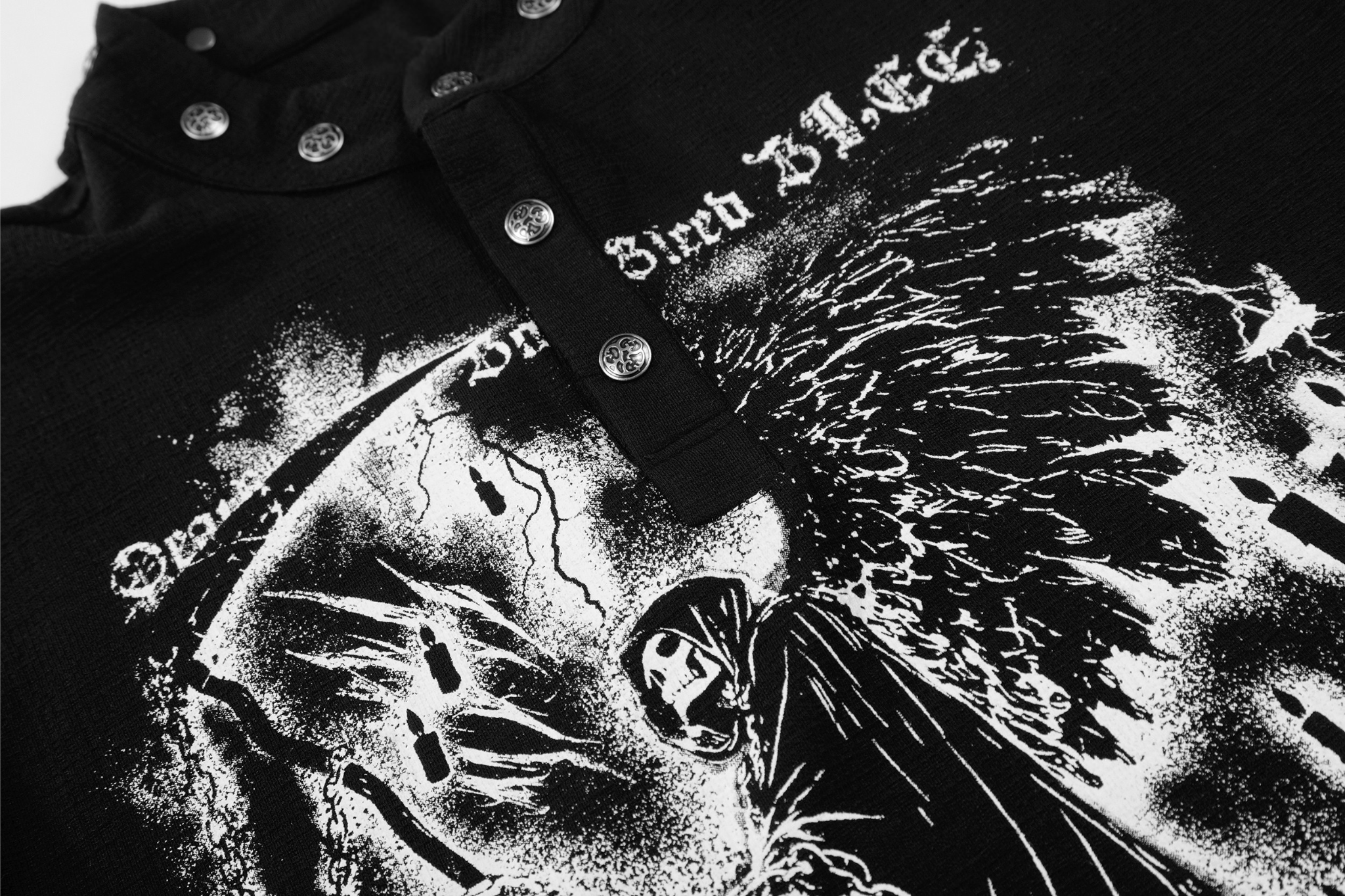 Gothic Grim Reaper Graphic Long Sleeve Henley Shirt
