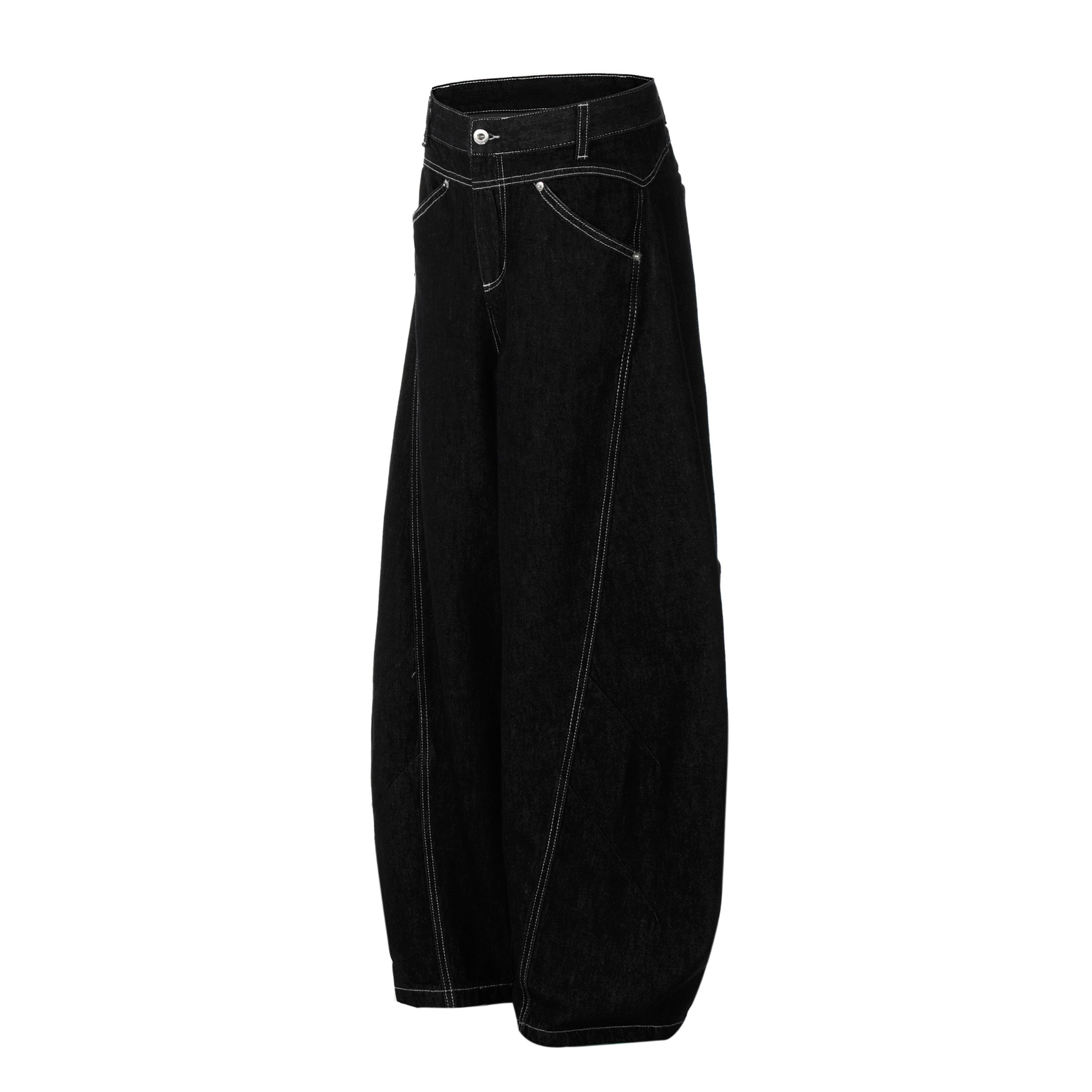 Omirad Contrast-Stitch Sculpted Wide-Leg Jeans | Dark Denim