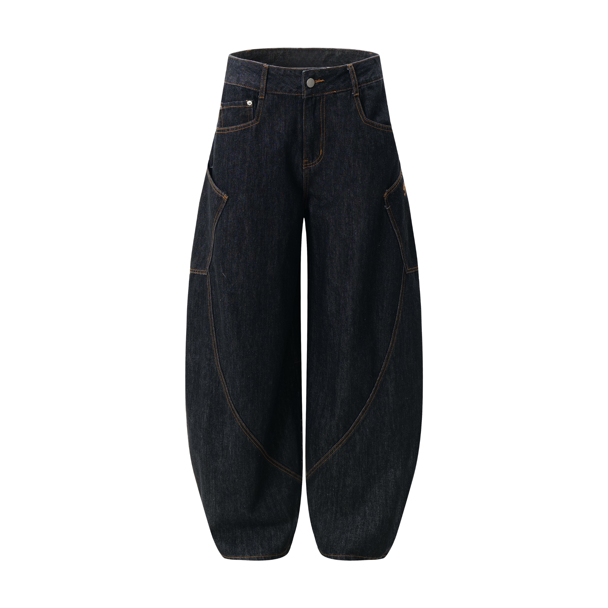 Curved Balloon-Leg Jeans | Dark Indigo Structured Denim