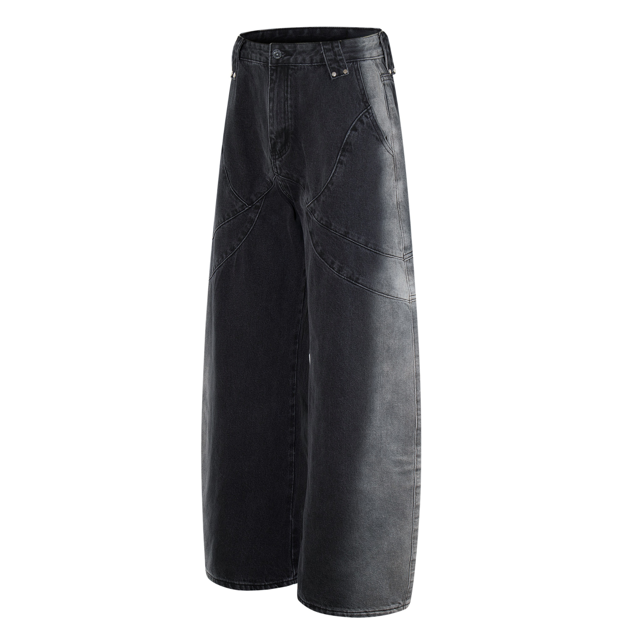 Arc-Stitch Wide-Leg Jeans | Washed Black Denim