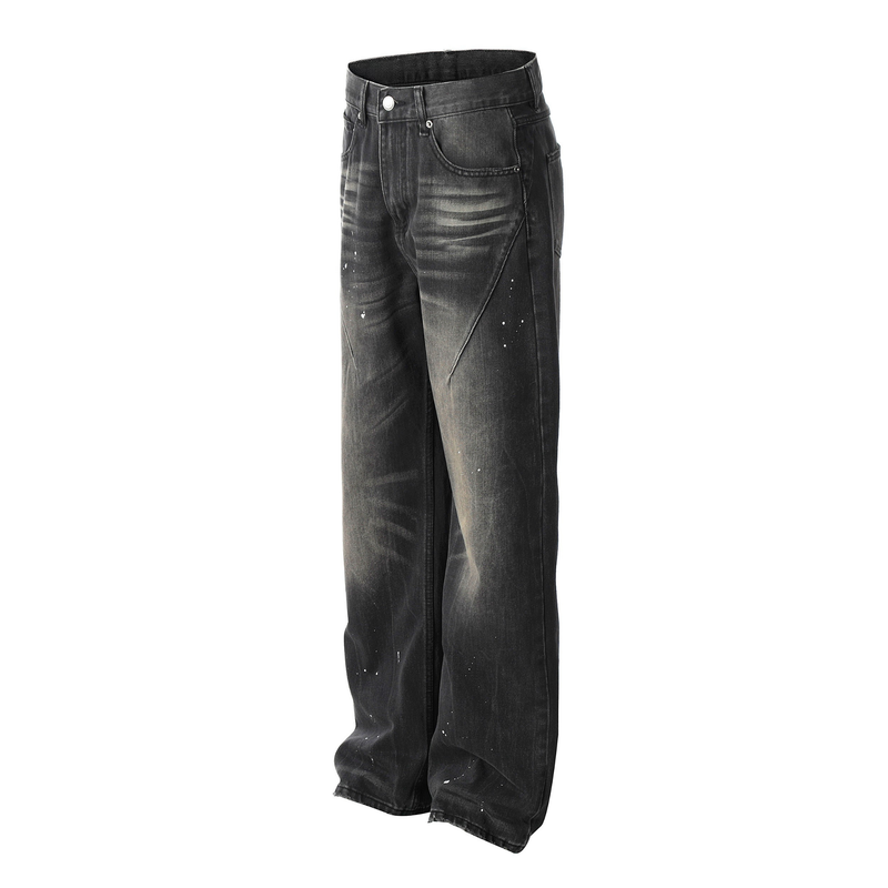 Omirad Paint-Splatter Vintage Wide-Leg Jeans | Streetwear Denim