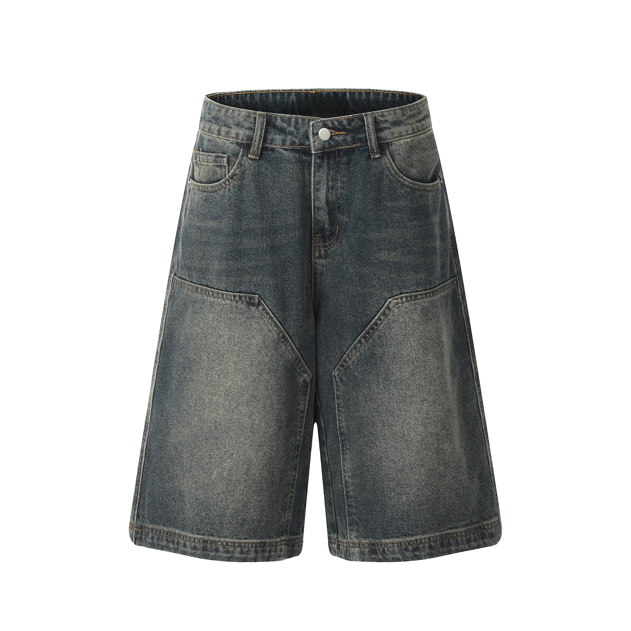 Omirad Vintage Wide-Leg Denim Shorts | Geometric Panel