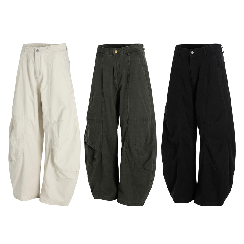 Sculpted Barrel-Leg Cargo Pants | Wide Silhouette Cotton