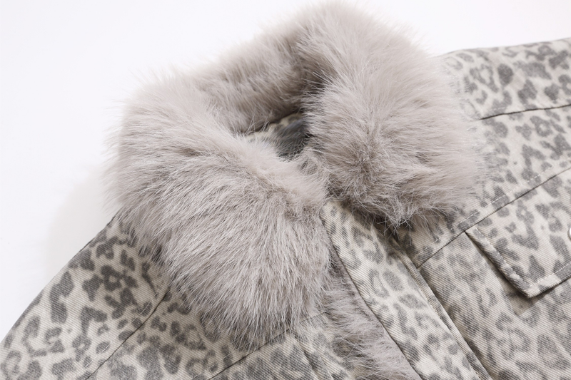 Leopard Print Faux Fur Collar Bomber Jacket | SEAKOFF