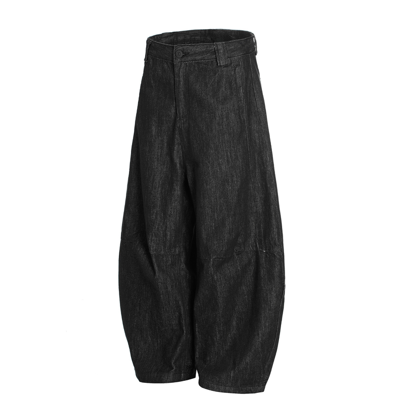 Wide Barrel Leg Black Denim Pants | Sculpted Streetwear Fit