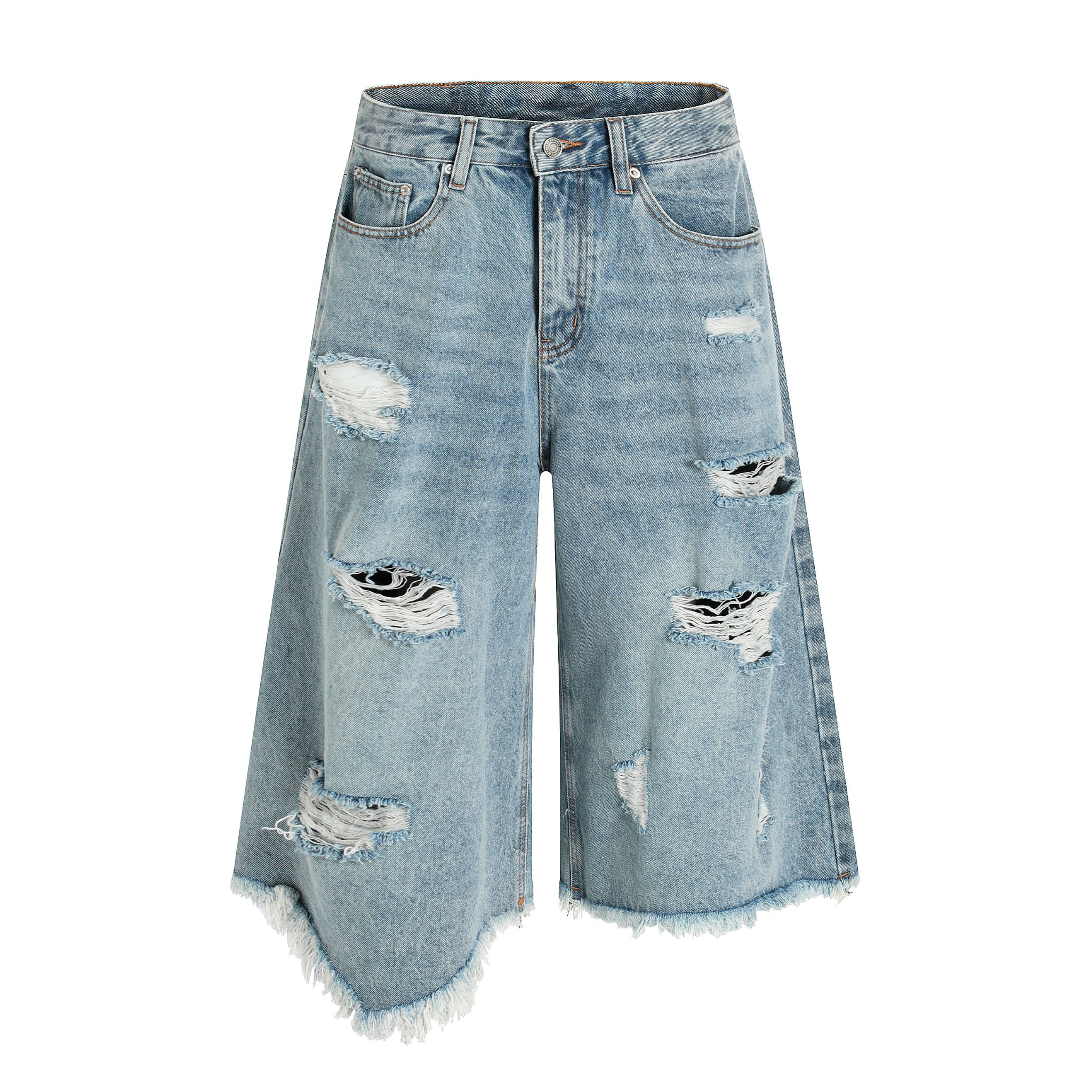Omirad Destroyed Wide-Leg Denim Shorts | Frayed Hem