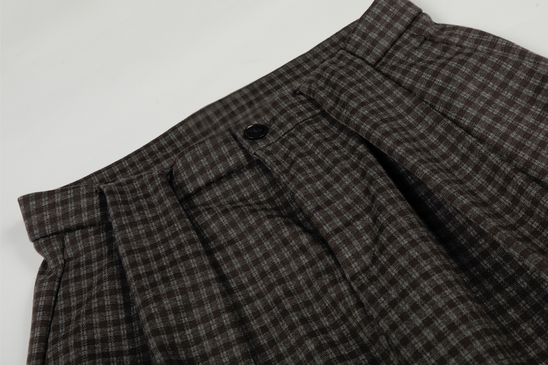 Wide-Leg Plaid Trousers | Pleated Front Tailored Pants