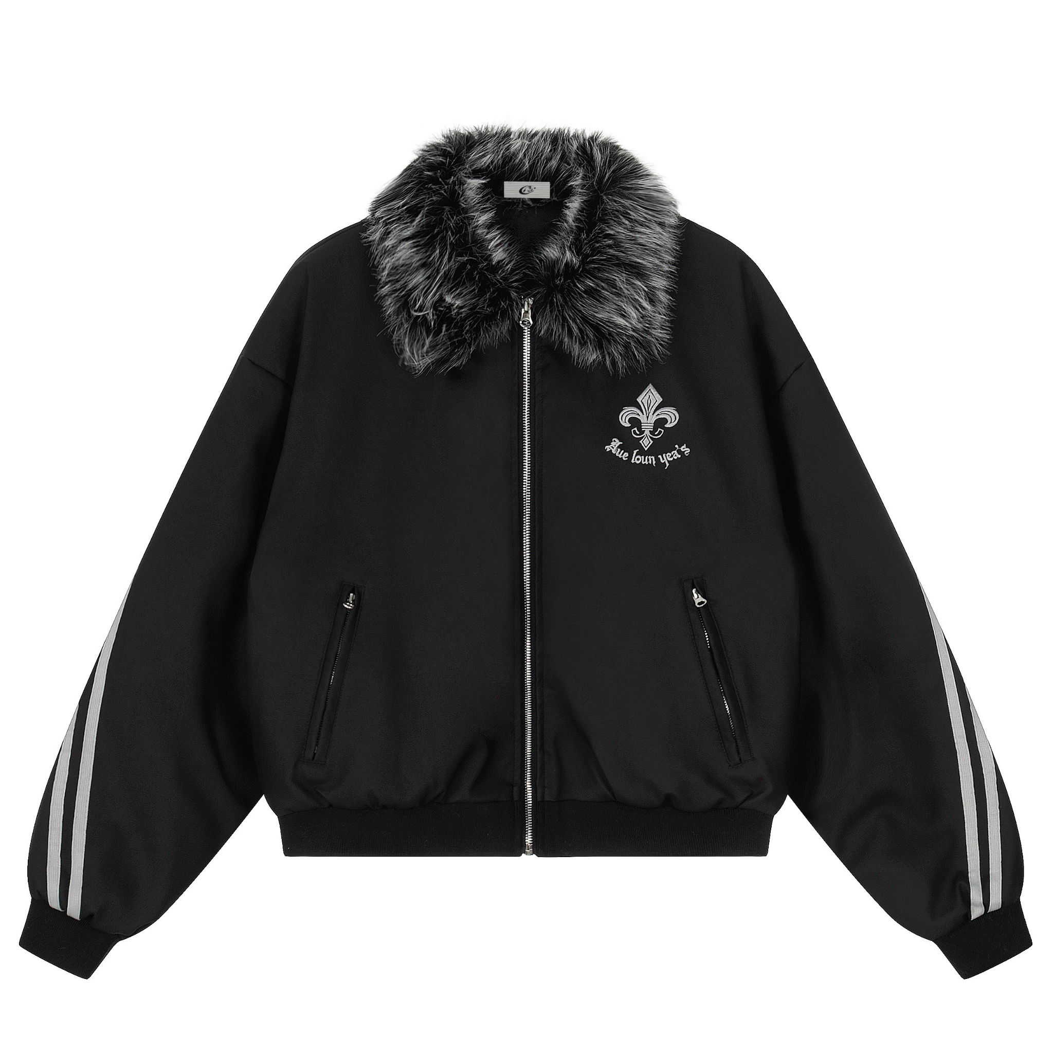 Faux Fur Collar Gothic Embroidered Bomber Jacket | Streetwear