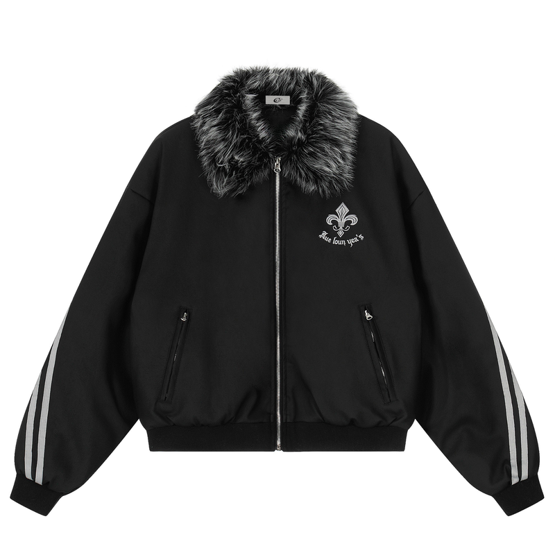 Faux Fur Collar Gothic Embroidered Bomber Jacket | Streetwear